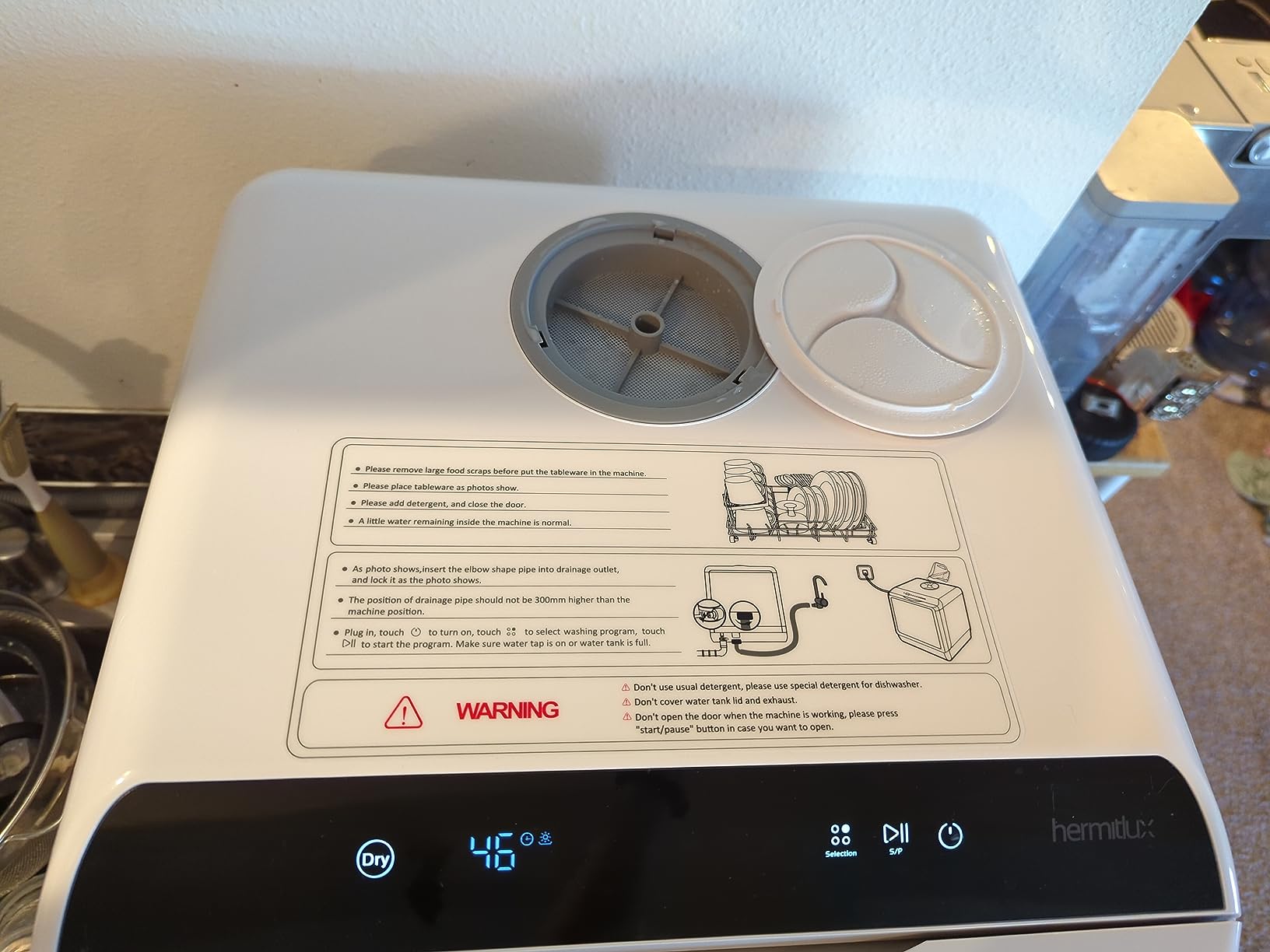 Hermitlux Countertop Dishwasher, 7 Washing Programs Portable Mini Dishwasher with 5-Liter Built-in Water Tank for Apartments & RVs, LED Light, Glass Door, No Hookup Needed customer photo 2