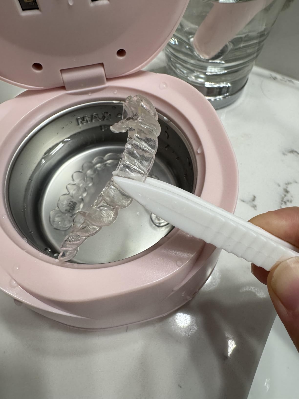 Dental Ultrasonic Retainer Cleaner Machine: 45kHz Dental Cleaning Pod with Digital Timer & 200ML, Deep Cleaning for Dentures, Mouth Guards, Aligners, Night Guards, Braces, Toothbrush Heads & Jewelry customer photo 2