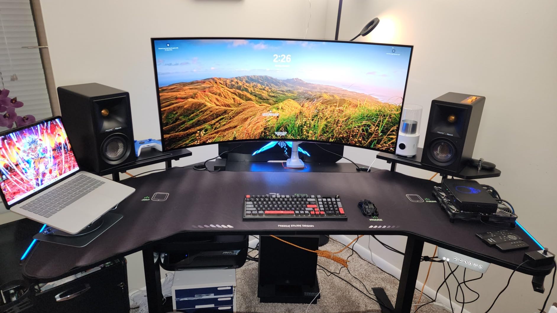 JWX Dual Motor 4 Leg Standing Gaming Desk with LED Lights, 71 Height Adjustable Sit Stand Computer Table, Flip-Up Cable Management Panel, Memory Presets Ergonomic Workstation for Gaming Room Setup customer photo 1