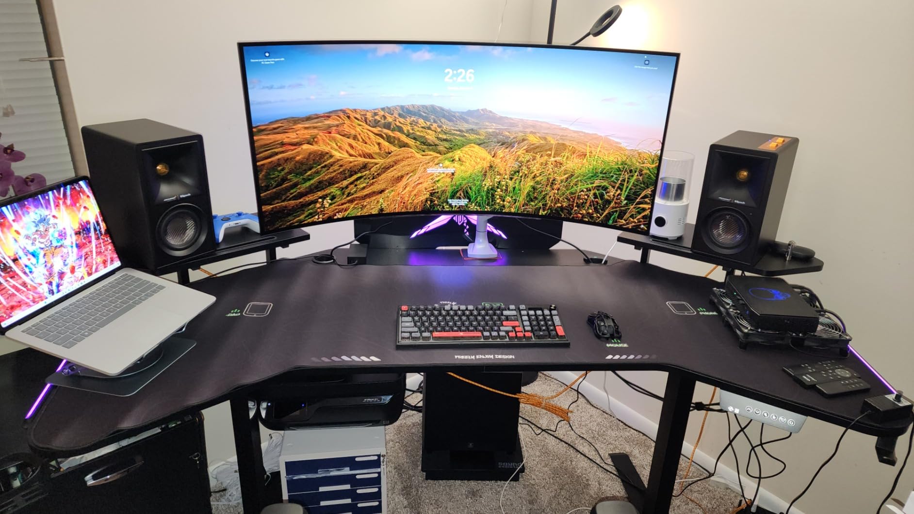 JWX Dual Motor 4 Leg Standing Gaming Desk with LED Lights, 71 Height Adjustable Sit Stand Computer Table, Flip-Up Cable Management Panel, Memory Presets Ergonomic Workstation for Gaming Room Setup customer photo 2