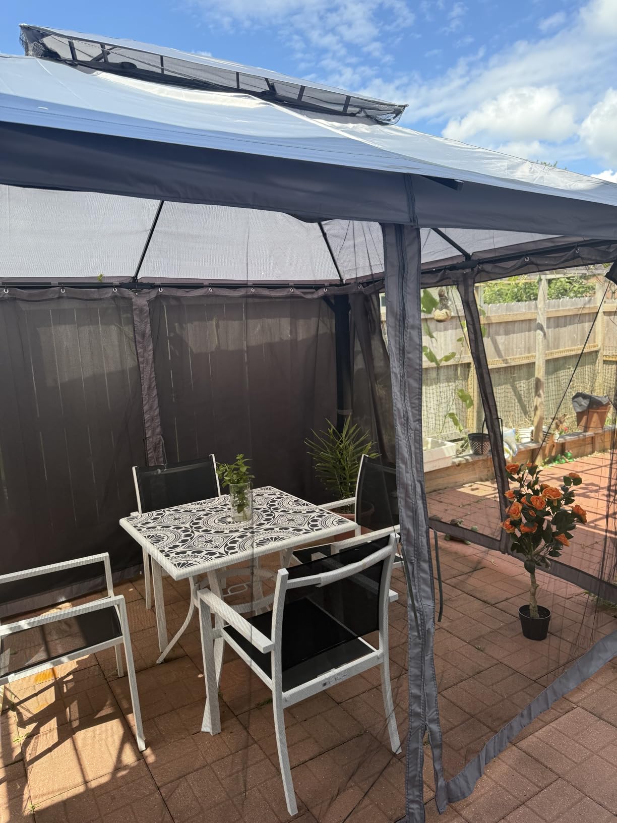 Aoxun Outdoor Gazebo for Patio 8x8, Metal Frame Canopy with Double Roofs, Heavy Duty Party Tent and Shelter with Mosquito Netting and Privacy Screen for Backyard, Lawn, Garden, Deck (Grey) customer photo 2