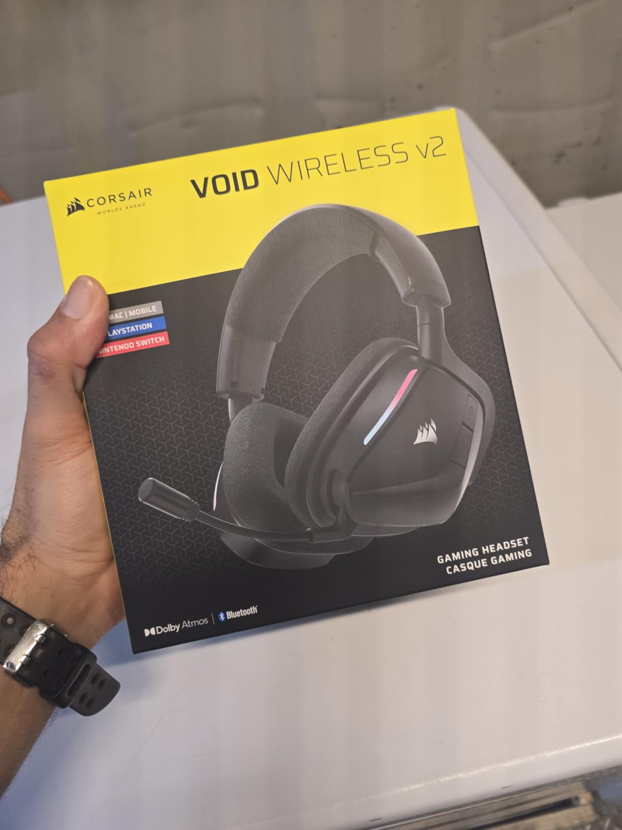 Corsair Void v2 Wireless Gaming Headset with Bluetooth for PC, PS5, PS4, Switch, Mobile - Dolby Atmos, 70 Hr Battery, Dual Wireless, Lightweight, Fast Charging - White customer photo 1