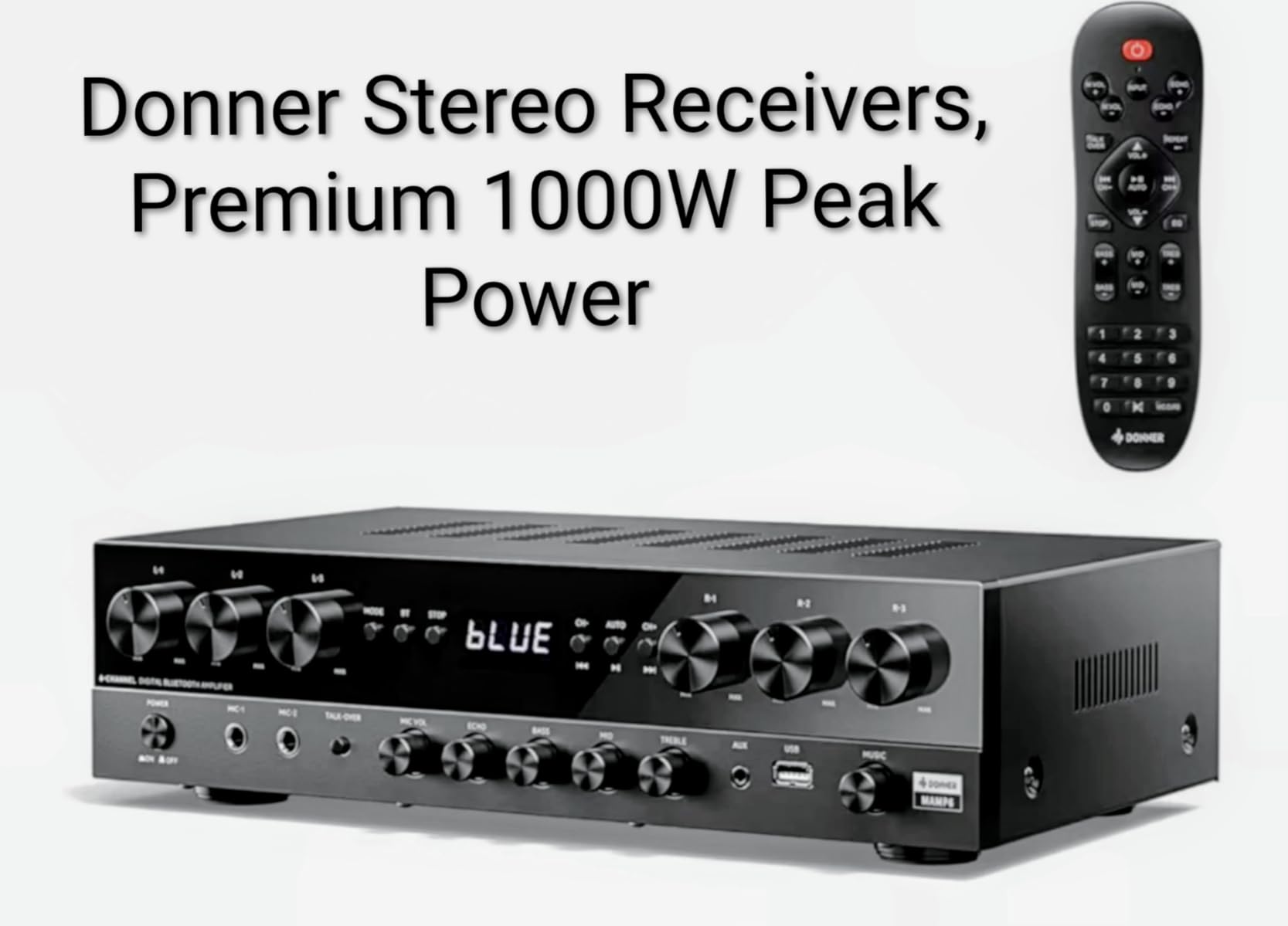 Donner Stereo Receivers, Premium 1000W Peak Power 6 Channel Audio Amplifier with Bluetooth 5.3, USB, FM, 2 Mic-in, Echo, RCA, Optical/Coaxial Input for Home, Karaoke, Theater Speakers, MAMP6 customer photo 1