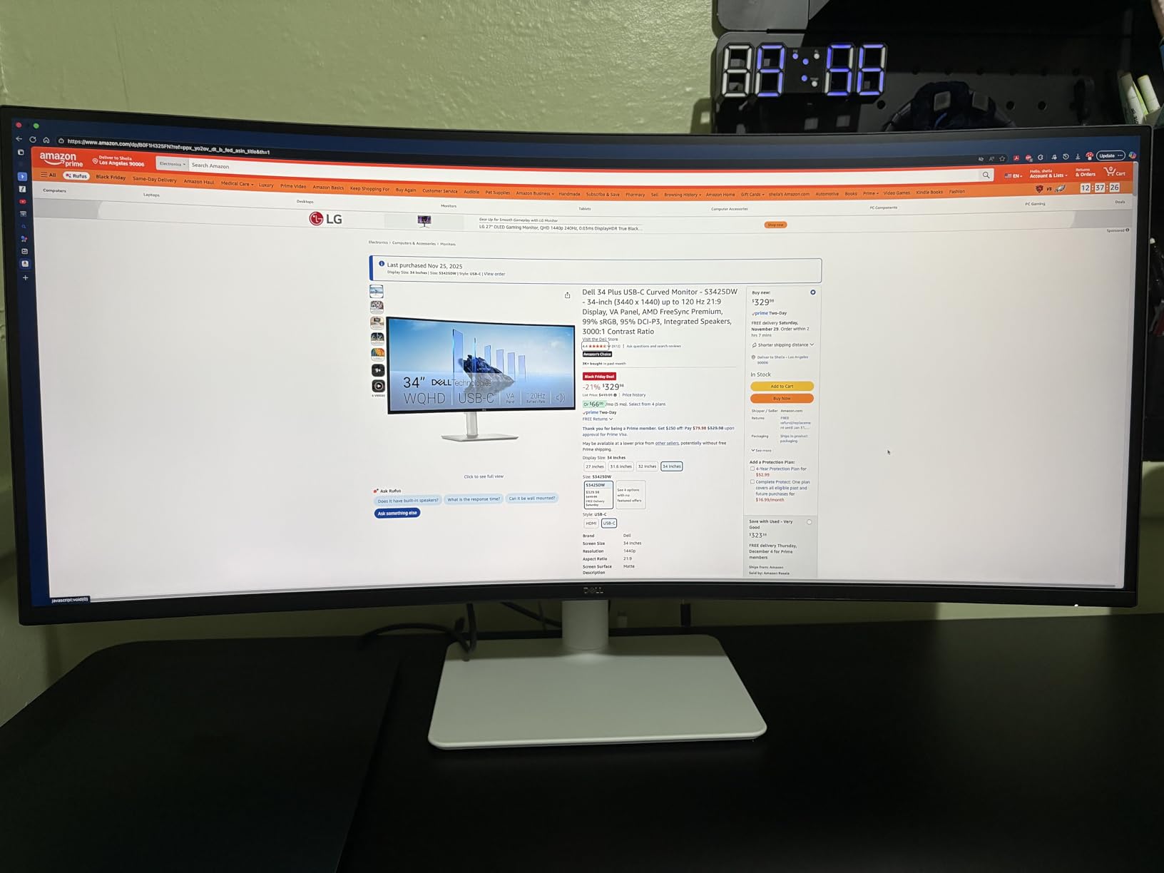 Dell 34 Plus USB-C Curved Monitor - S3425DW - 34-inch (3440 x 1440) up to 120 Hz 21:9 Display, VA Panel, AMD FreeSync Premium, 99% sRGB, 95% DCI-P3, Integrated Speakers, 3000:1 Contrast Ratio customer photo 1