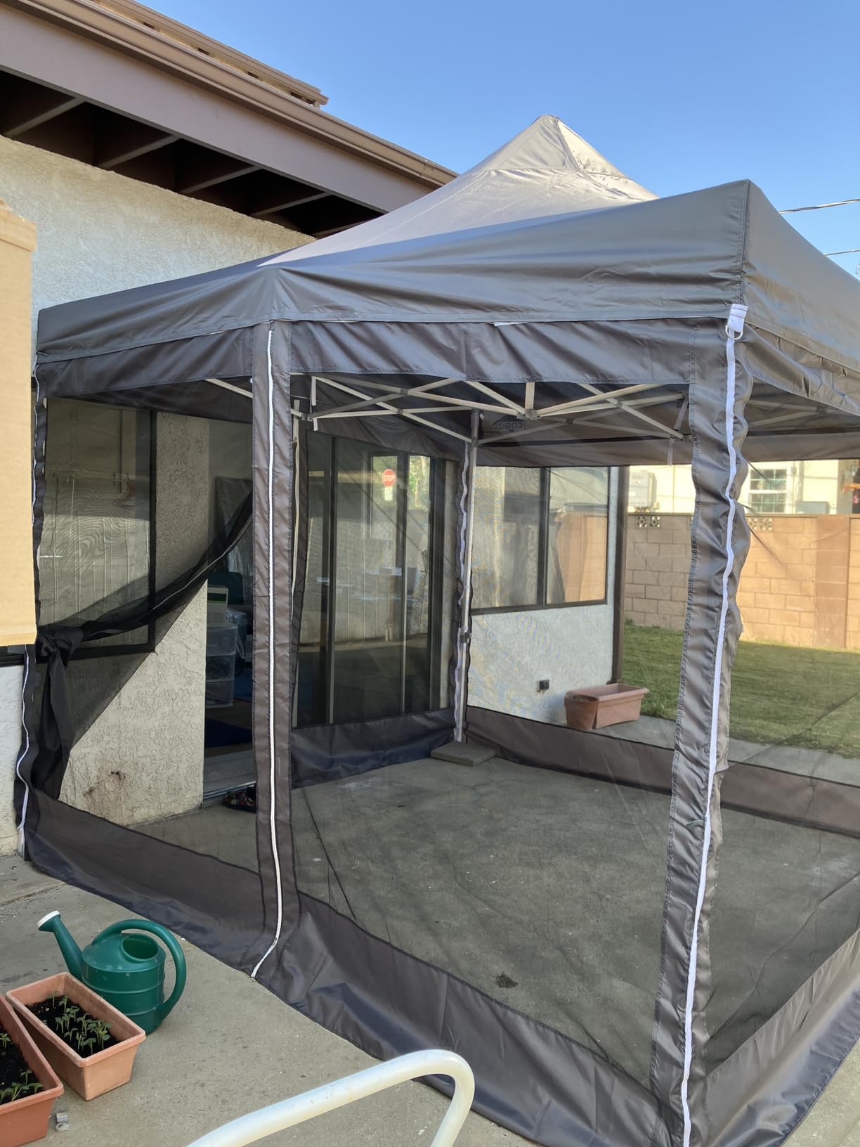 COBIZI 10x15 Heavy Duty Pop Up Canopy with 4 Sidewalls, Commercial Gazebo Party Tent with Mosquito Netting Wall Easy Set Up Outdoor Instant Screen Tent for Backyard, Patio, Garden, Black customer photo 1