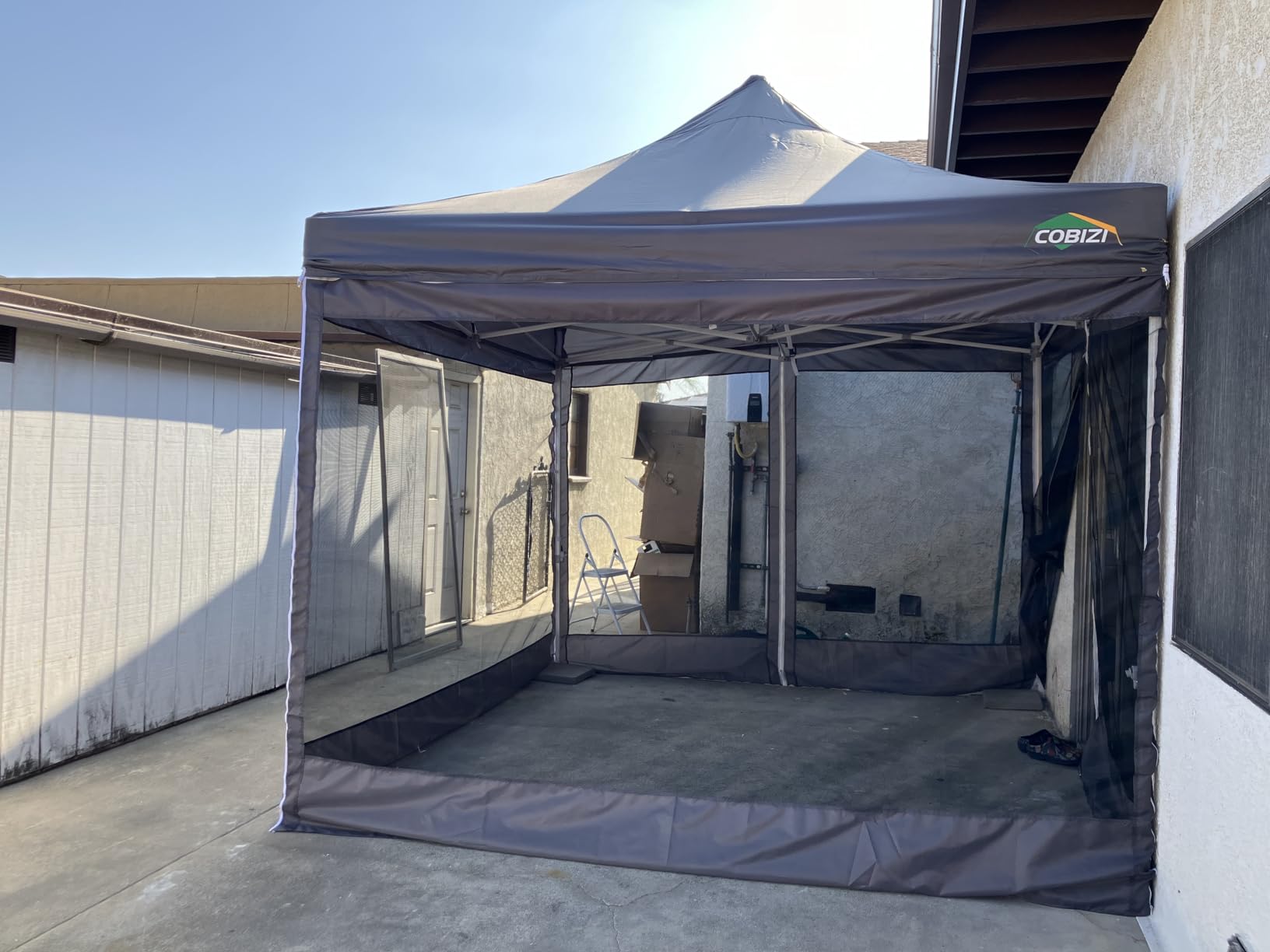 COBIZI 10x15 Heavy Duty Pop Up Canopy with 4 Sidewalls, Commercial Gazebo Party Tent with Mosquito Netting Wall Easy Set Up Outdoor Instant Screen Tent for Backyard, Patio, Garden, Black customer photo 2