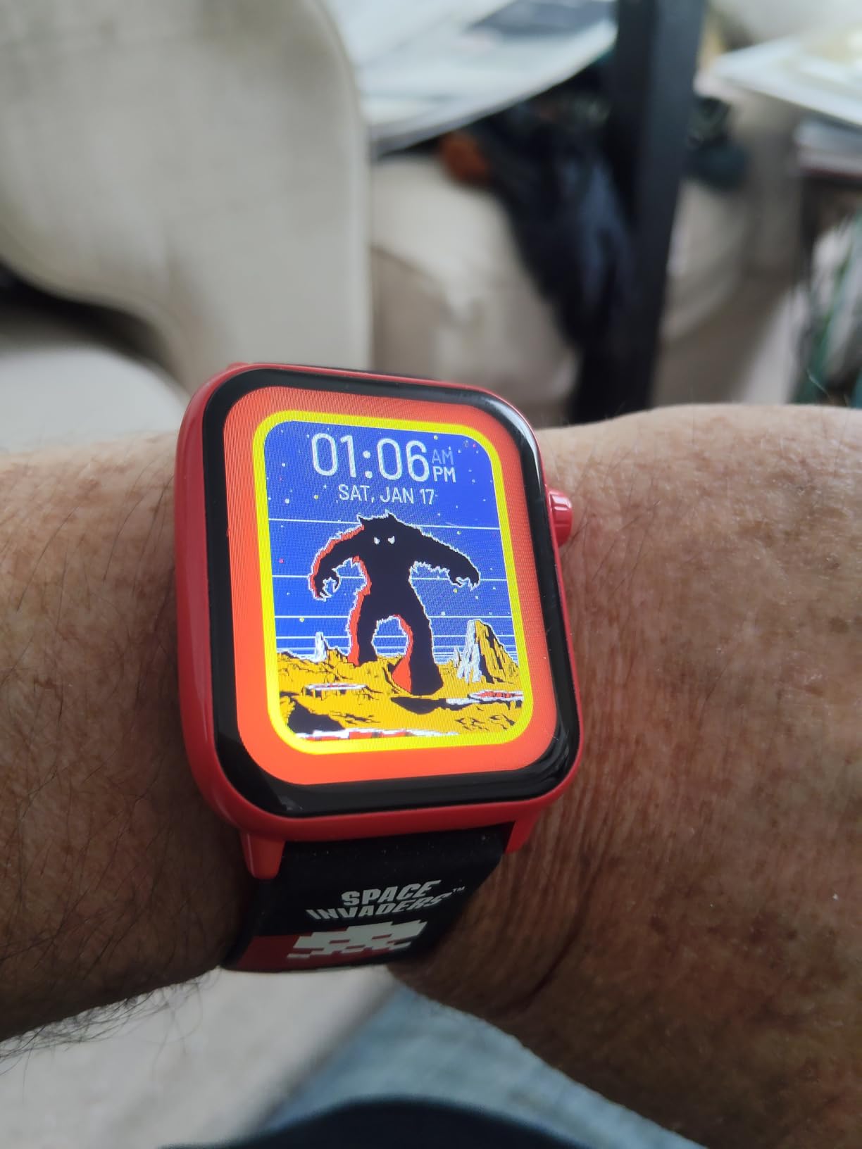 Space Invaders Retro Gaming Smart Watch, Selective Tech, Red Bezel, Non-Connected, Built-in Space Invaders Game, Custom Watch Faces, Classic Arcade Sound, IP67 Rating customer photo 1
