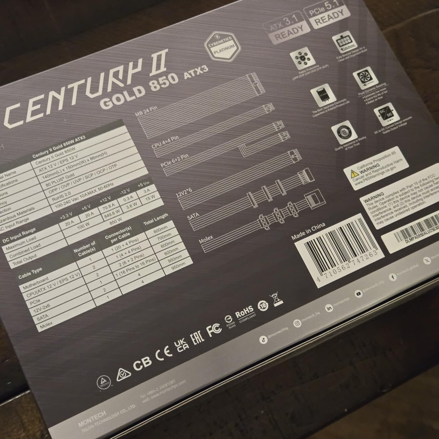 MONTECH Century II - 850W High-End ATX Gaming Power Supply - 80 Plus Gold & Cybenetics Platinum - Fully Modular - ATX 3.1 & PCIe 5.1 Ready with 12V-2x6 Cable - 10 Years Warranty customer photo 2