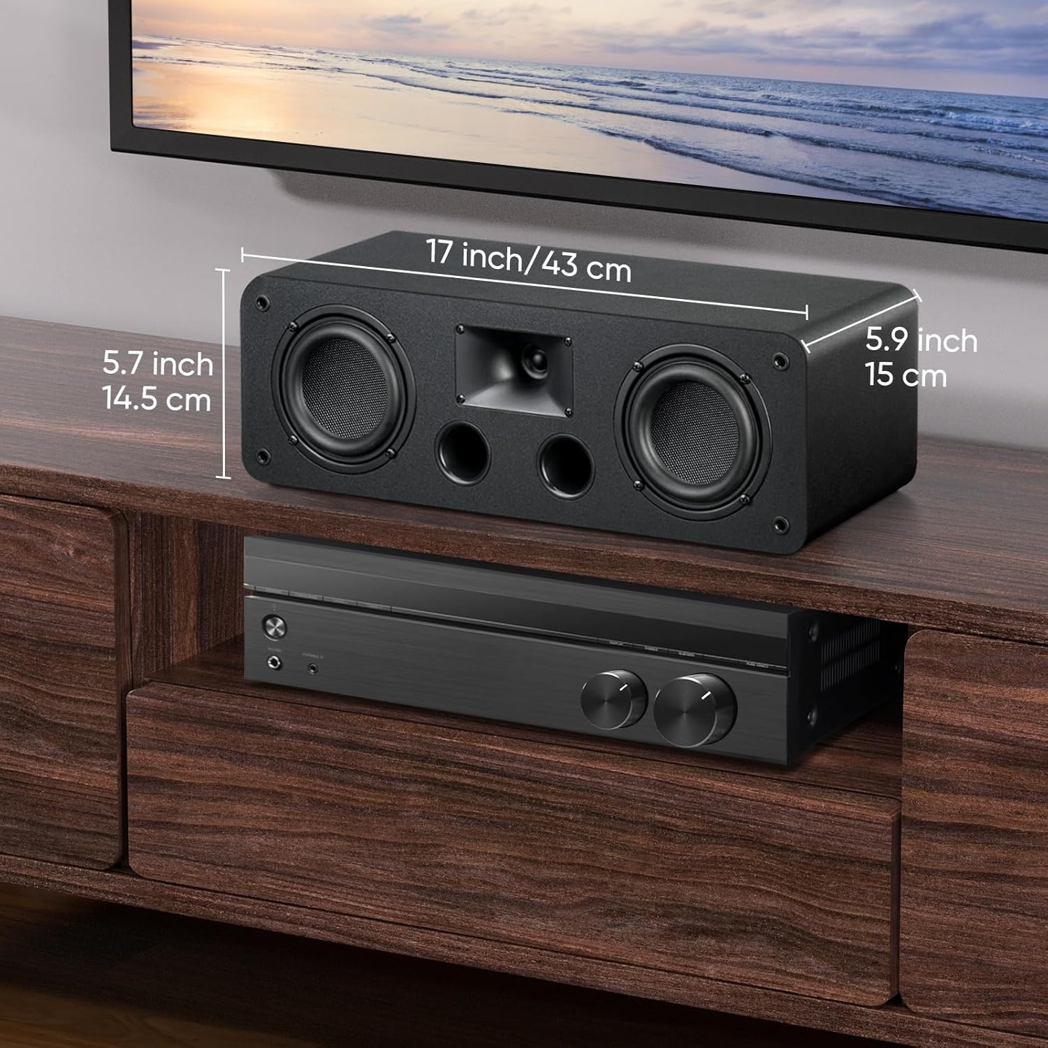 Saiyin Center Channel Speaker, Dual 4-Inch Woofers and Silk Tweeter, Crystal-Clear for Home Theater Dialogue, Passive, Wall Mountable, Single customer photo 2
