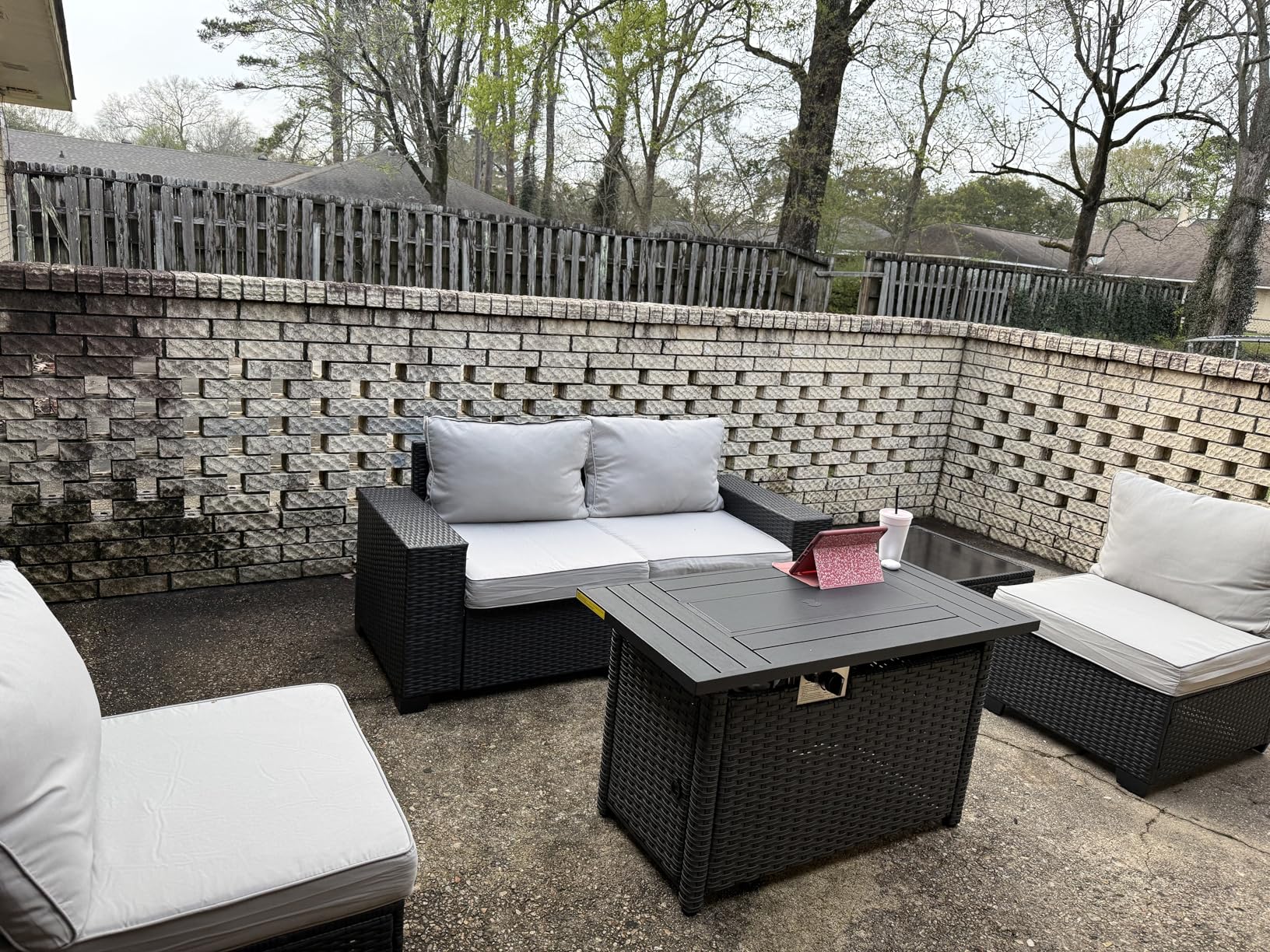 Aoxun Outdoor Patio Furniture Set with 44'' Fire Pit Table, 7 Pcs Outdoor Patio Furniture Sets with 4in Thicken Cushion, Widen Armrests Wicker Outdoor Sectional for Backyard (Waterproof Cover Include) customer photo 1