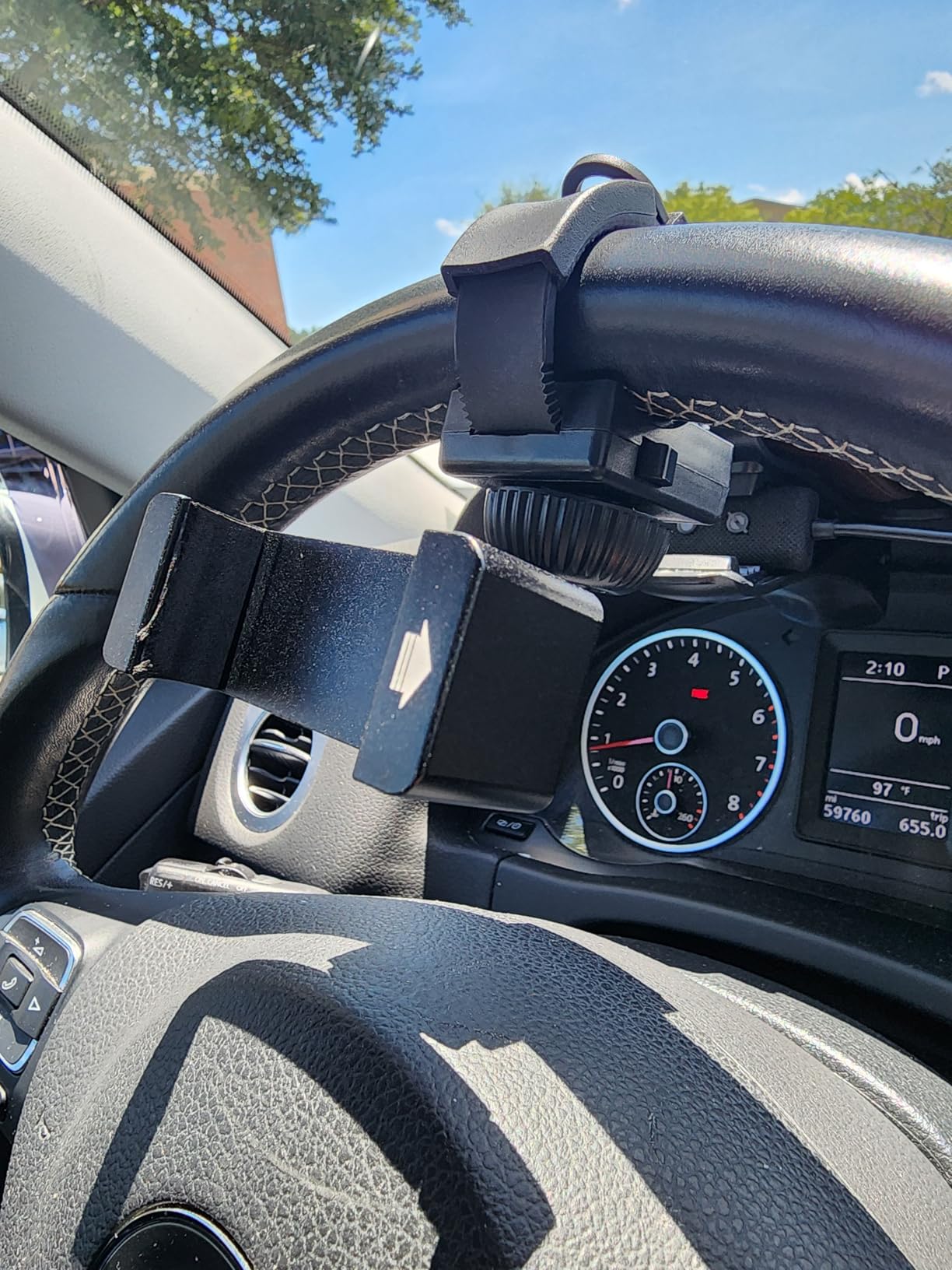 Steering Wheel Phone Holder with Large Metal Clip[Thick Cases Friendly]Adjustable Phone Holders for Your Car, Truck, Tesla, Hands Free Phone Mount for iPhone 16 15 Pro Max, Android Smartphone customer photo 2