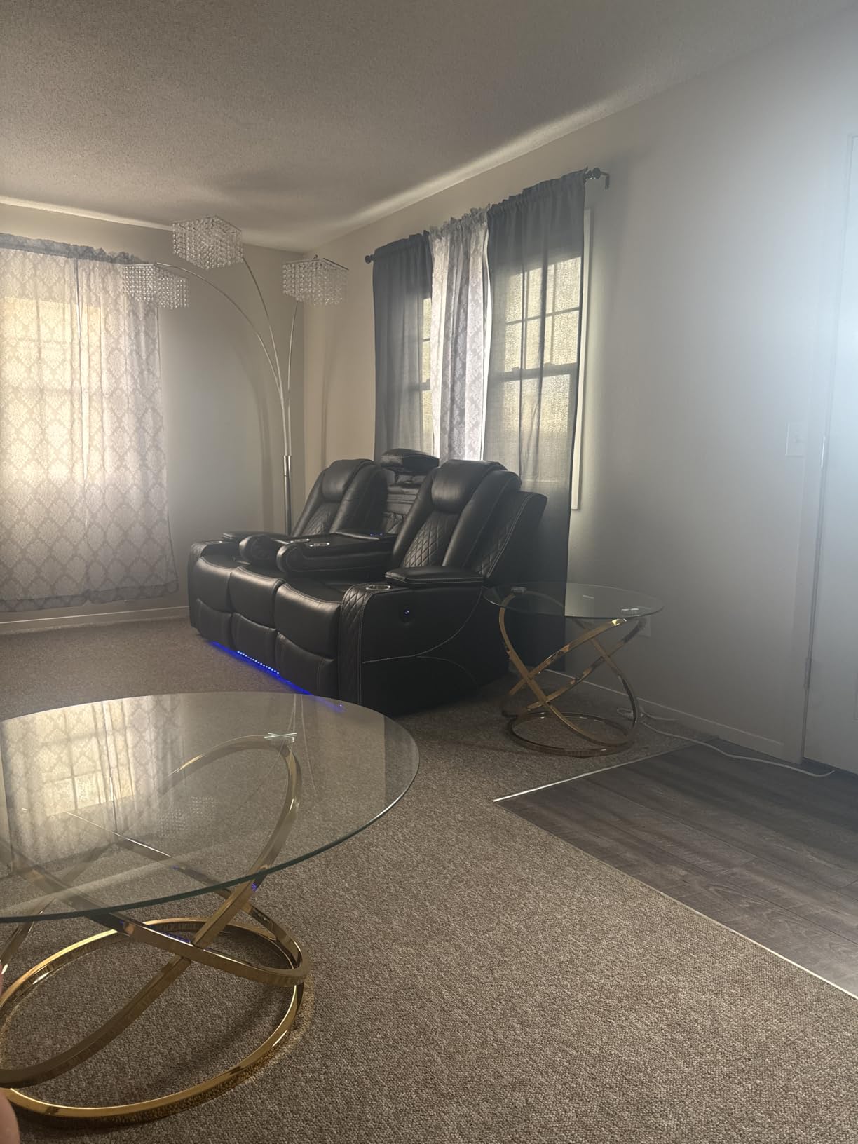 Power Loveseat Recliner Couch with Bass Speakers, Leather Electric Reclining Love Seat, Dual Recliners with LED Lights, 2 Seaters Movie RV Home Theater Seating Sofa with console for Living Room, White customer photo 1