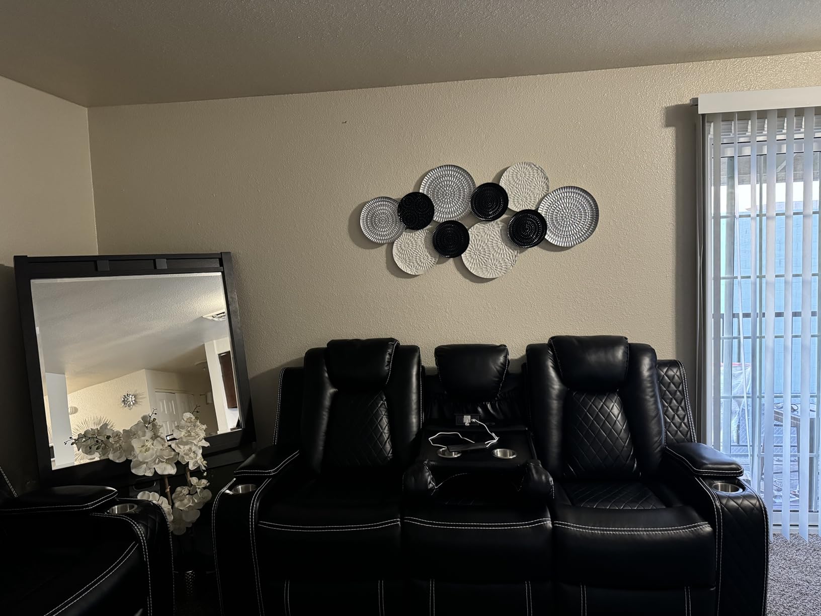 Power Loveseat Recliner Couch with Bass Speakers, Leather Electric Reclining Love Seat, Dual Recliners with LED Lights, 2 Seaters Movie RV Home Theater Seating Sofa with console for Living Room, White customer photo 2