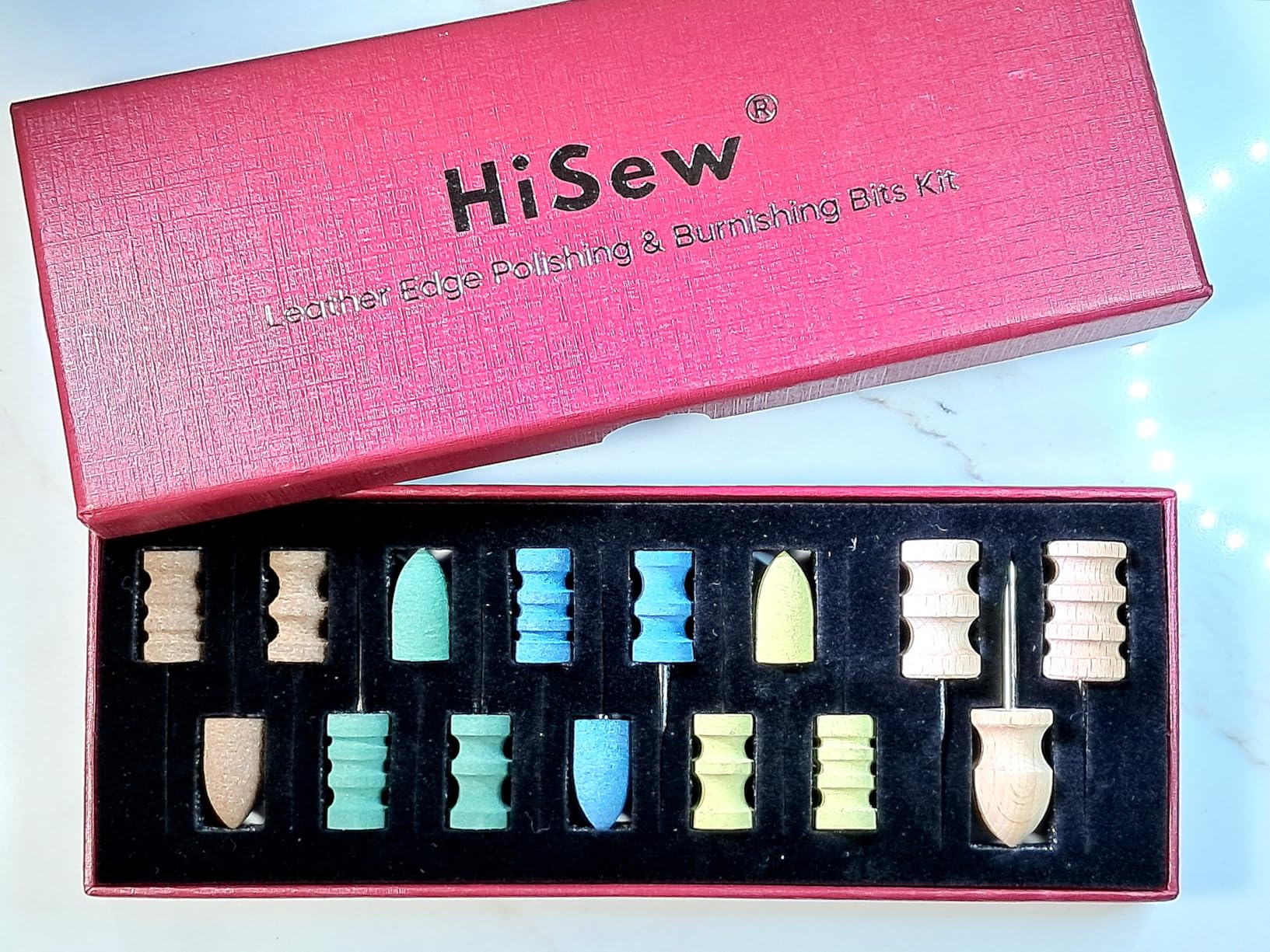 Leather Edge Burnishing Bits - Complete Set of 15 for Full Edge Finishing on Leather from Soft to Firm (240/400/600/1000 Grit Sanding Bits + Beechwood Burnishers) customer photo 2