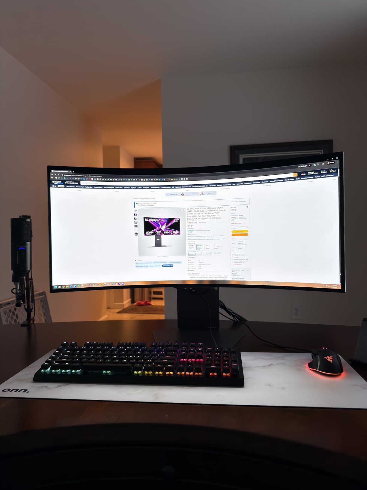 LG 45GX900A-B 45-Inch Ultragear WQHD (3440 x 1440) OLED Curved Gaming Monitor, 240Hz, 0.03ms, NVIDIA G-Sync, VESA DisplayHDR True Black 400, HDMI 2.1, DisplayPort, USB Type-C PD 65W, Black customer photo 2