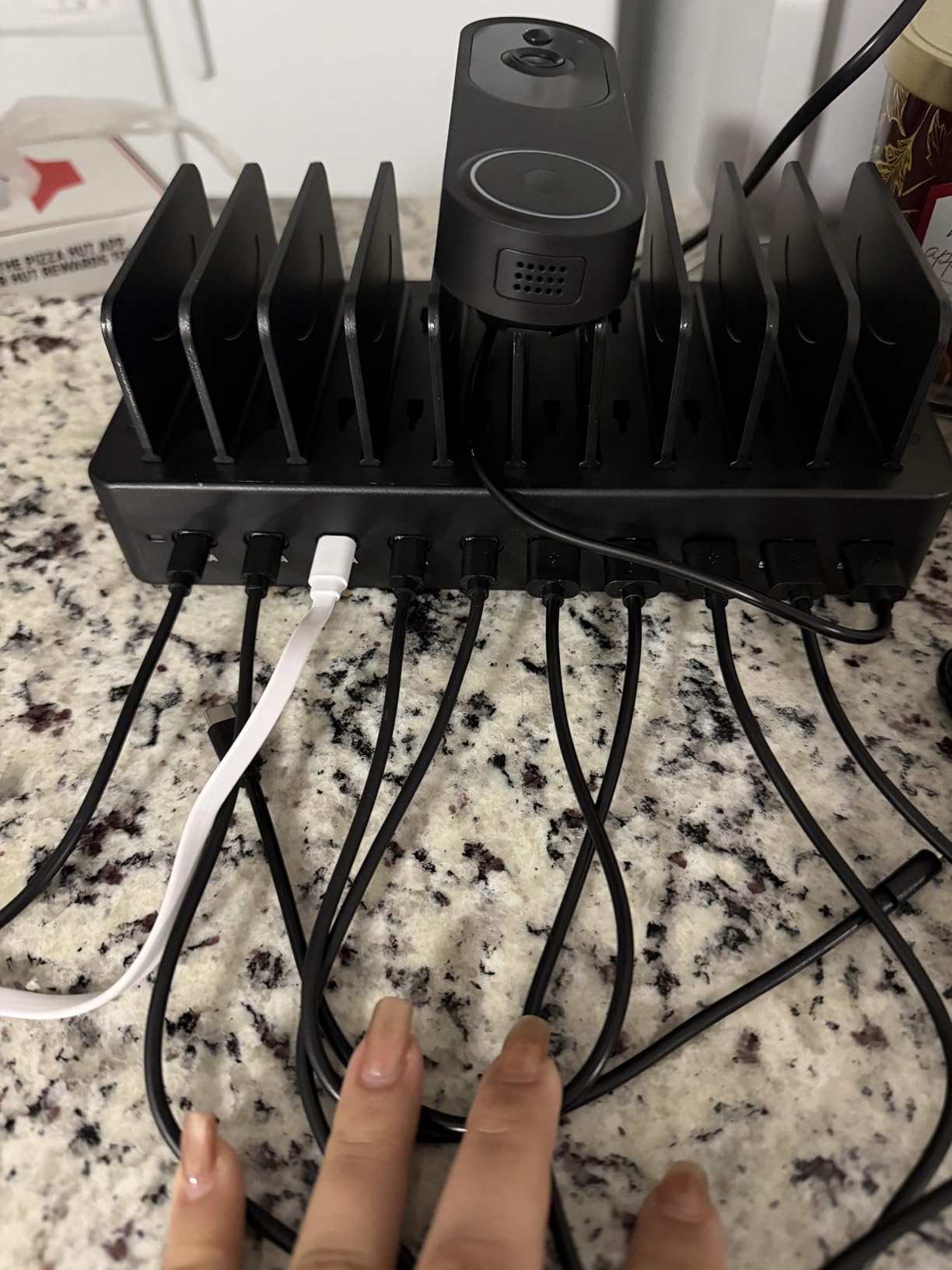 100W Charging Station for Multiple Devices, 10-Port USB Fast Charging Station with Adjustable Dividers & 10 Cables- Multi Device Organizer Charging Dock for iPhone, iPad, Tablets & More(Black) customer photo 1