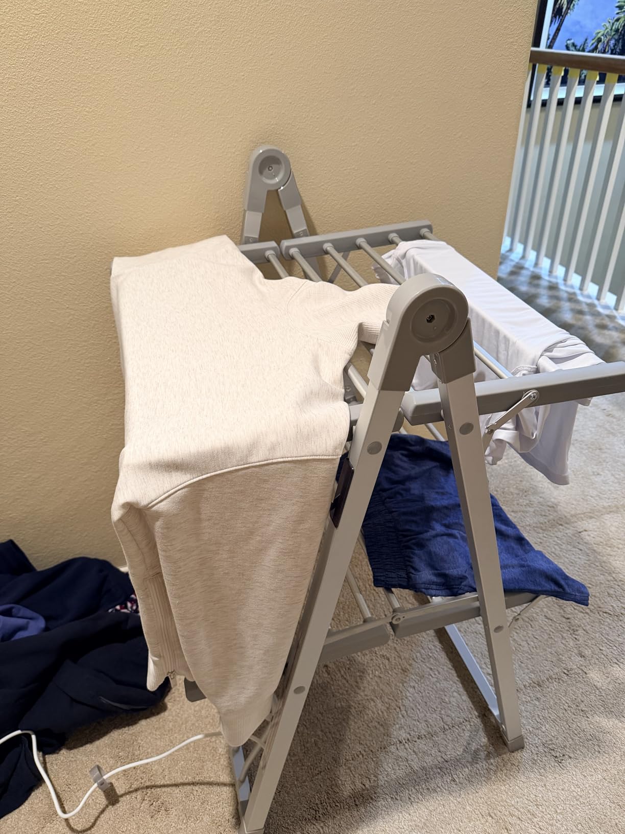 Electric Heated Clothes Drying Rack,Foldable Heated Garment Dryer with Timer Shut-Off Laundry Rack for Clothes Shoes Socks,Aluminum Alloy,White,Plug & Play,(39.37x25.98x23.82in) customer photo 2