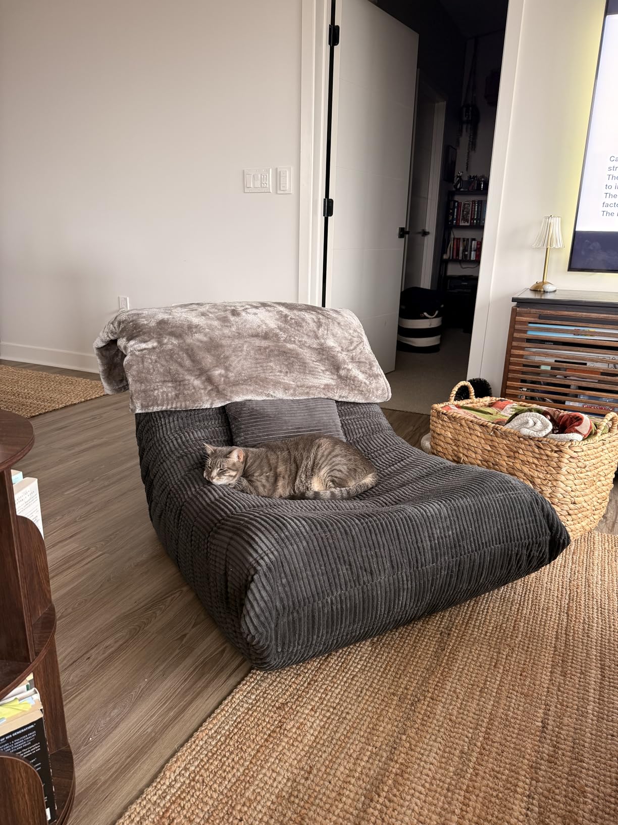 Bean Bag Chair for Adults - Large Bean Bag Chairs with Lumbar Pillow, Oversized Corduroy Memory Foam Boneless Chair with High-Rebound, Lazy Floor Sofa for Reading Gaming Living Room Bedroom, Grey customer photo 1