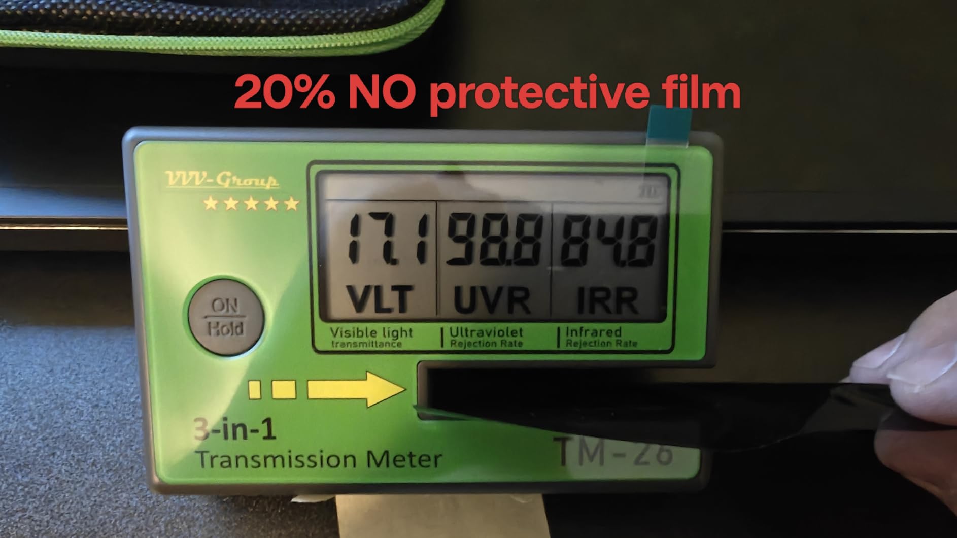 Digital Window Tint Meter TM-26 - Automotive VLT Tester with UVR & IRR Measurement, 8mm Slot Light Transmittance Meter for Car Side Windows and Solar Film Inspection (TM-26 with PU Case) customer photo 1