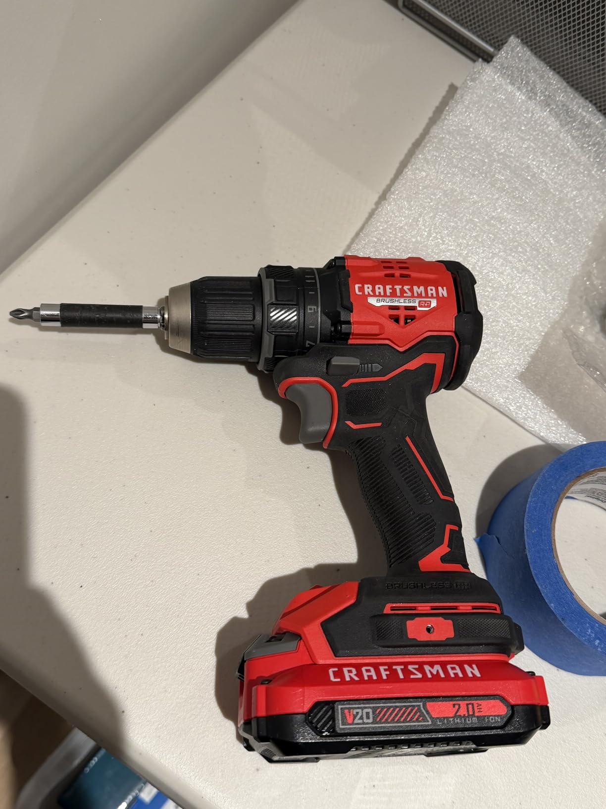 CRAFTSMAN V20 BRUSHLESS RP Compact Drill/Driver, Variable Speeed Trigger, Built In LED, Includes Battery and Charger (CMCD714D1) customer photo 1
