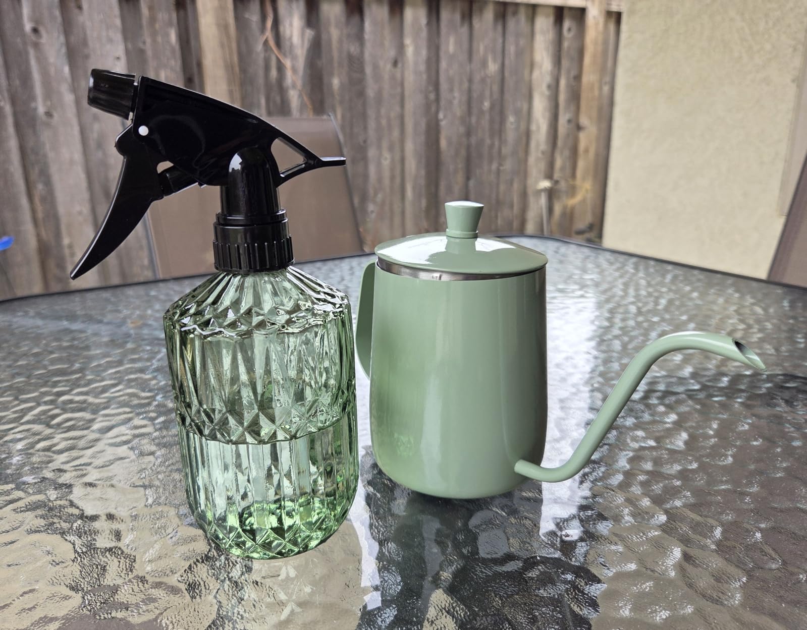 Watering Can for Indoor Plants, 20 oz Metal Small Plant Watering Can with Long Spout for House Plants, 13.5 oz Glass Plant Mister Spray Bottle for Bonsai Garden Flowers Decorative (Green) customer photo 2