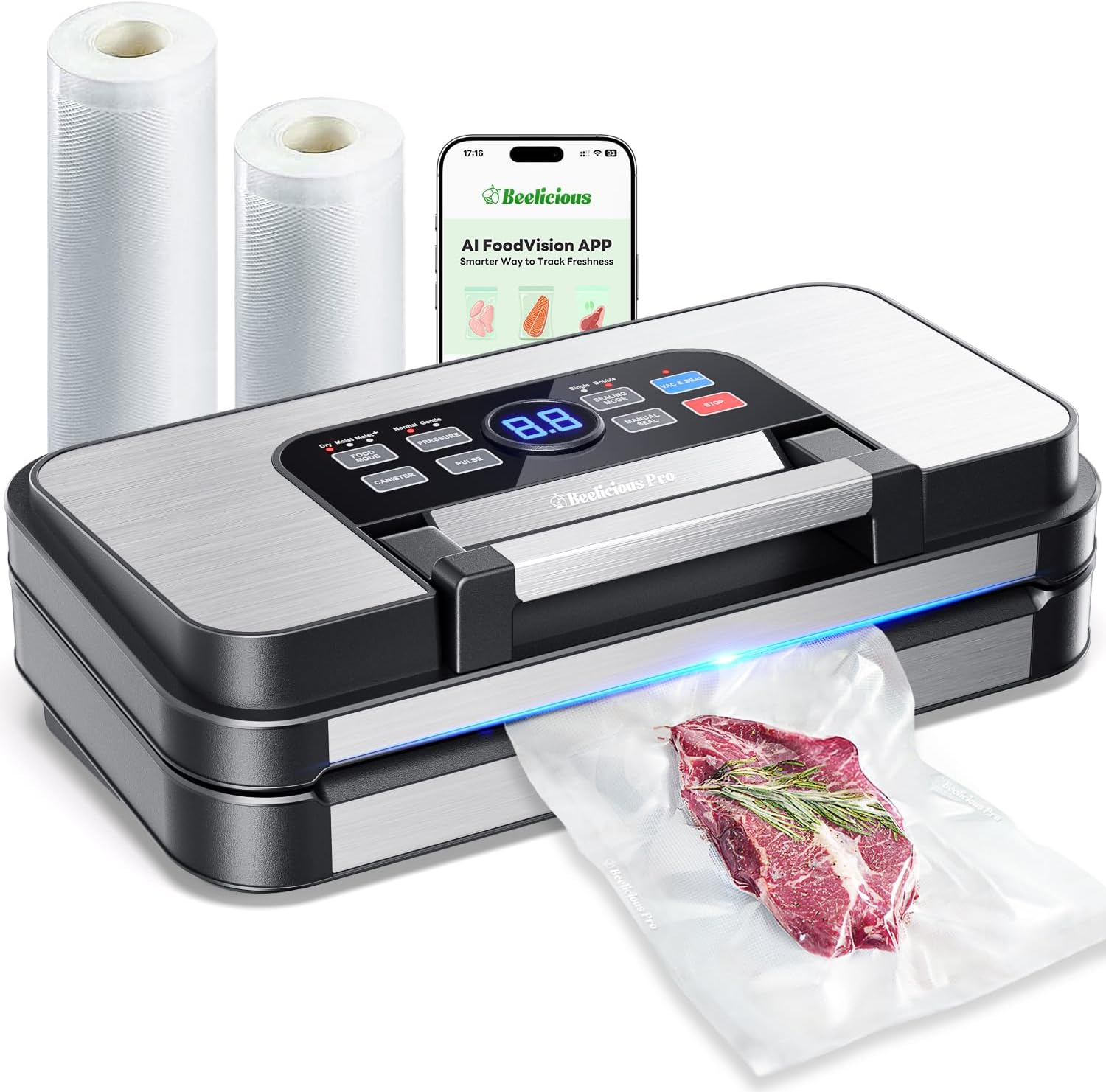 95Kpa Powerful Precision Pro Vacuum Sealer, with Double Heat Seal & Double Pump, Easy-Lock Handle, 10-in-1 Vacuum Sealer Machine for Food with Bags Storage, Built-in Cutter, Stainless Steel customer photo 1