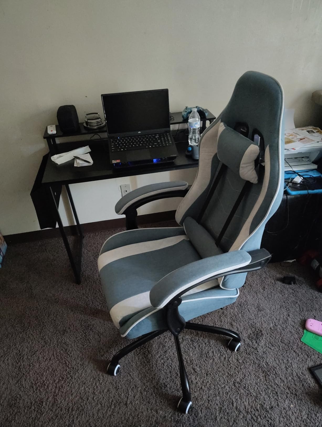 Homall Gaming Chair with Massage & Footrest, Ergonomic Computer Office Chair, High-Back Racing Style Reclining Chair with Adjustable Lumbar Support, Breathable Tech Fabric for Adults (Black) customer photo 1