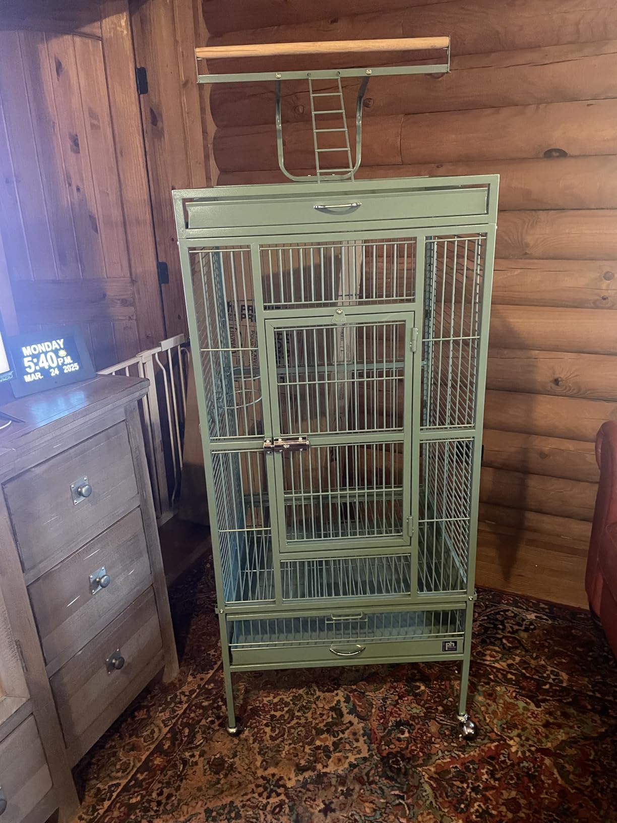 Prevue Pet Products Wrought Iron Select Bird Cage - Large Steel Cage with Rolling Stand, Seed Guards, and Playtop, Durable Design, Ideal for Conures and Medium Birds - Sage Green customer photo 1