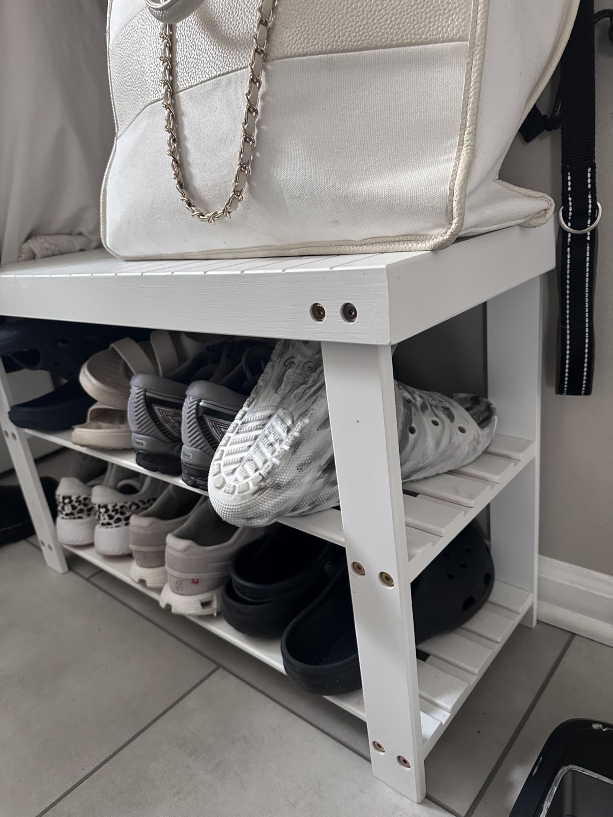 SONGMICS Shoe Rack Bench, 3-Tier Bamboo Shoe Storage Organizer, Entryway Bench, Holds Up to 286 lb, 11.3 x 27.6 x 17.8 Inches, for Entryway Bathroom Bedroom, Ink Black ULBS04H customer photo 2