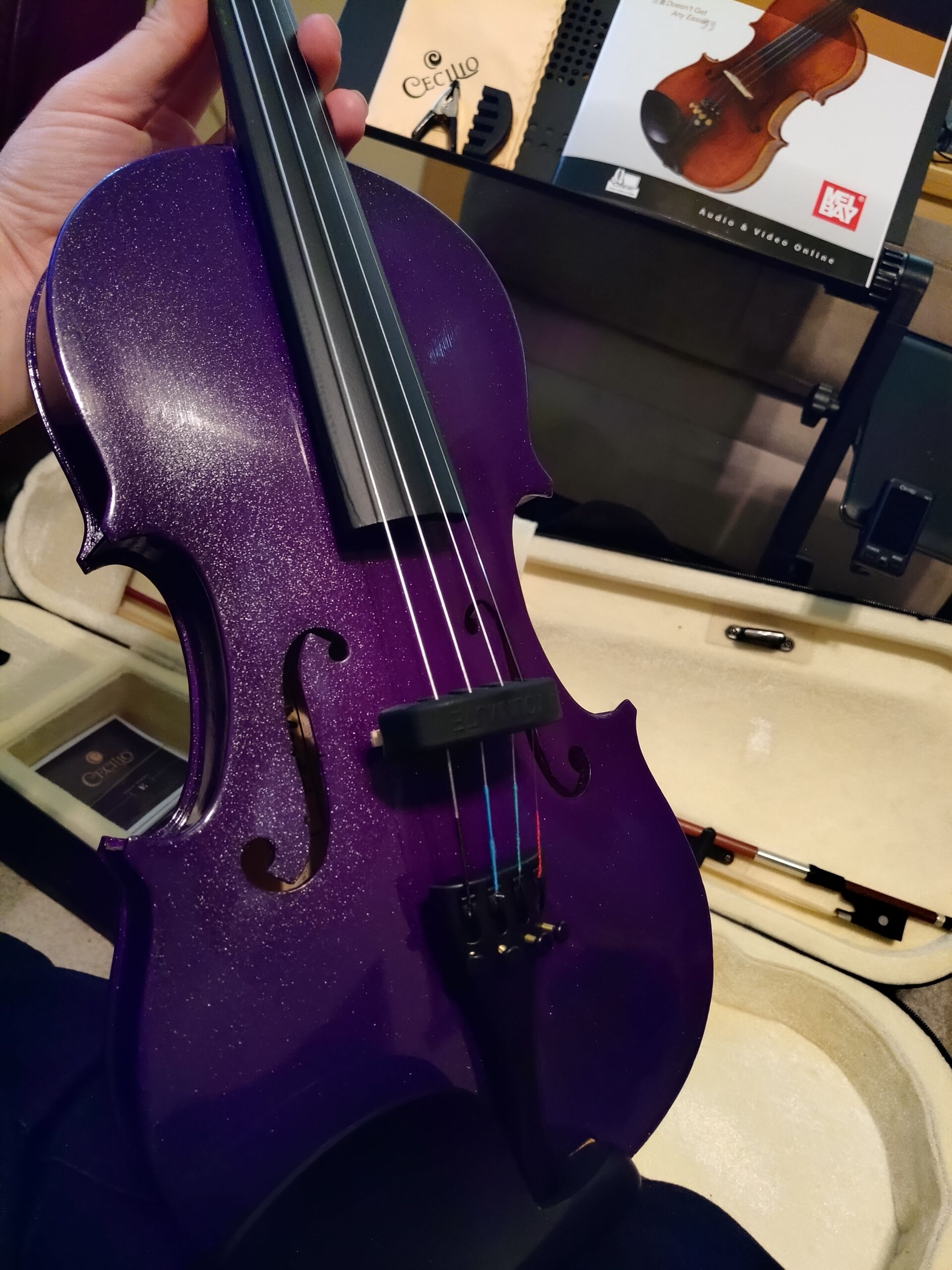 Mendini By Cecilio Violin 4/4 Full Size For Beginners - Fiddle Solidwood Kit with Hard Case - Acoustic Violins with Bow, Rosin, Tuner, Extra Strings & Bridge, Shoulder Rest and Lesson Book (Black) customer photo 2