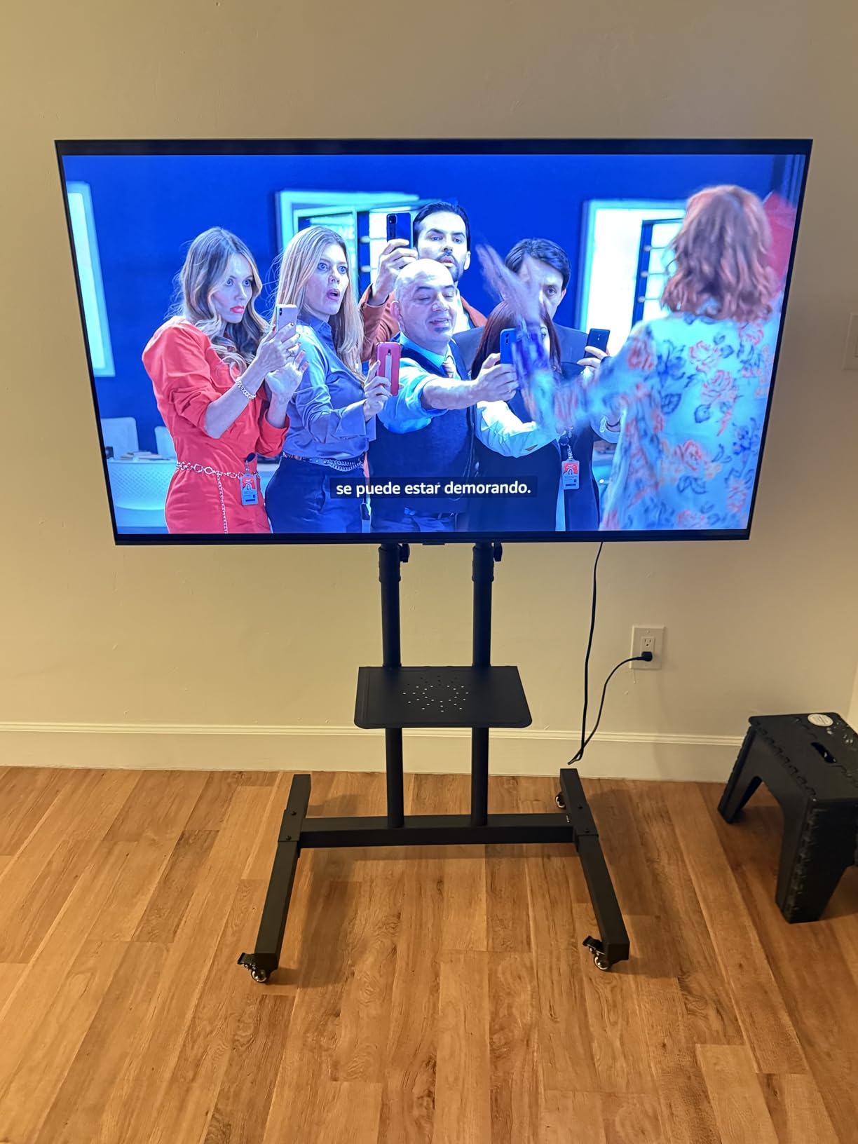 TAVR Furniture Mobile TV Stand Rolling TV Cart Floor Stand with Mount on Lockable Wheels Height Adjustable for 32-83 Inch TV Stand Flat Screen or Curved TVs Monitors Display Trolley Loading 110 lbs customer photo 1