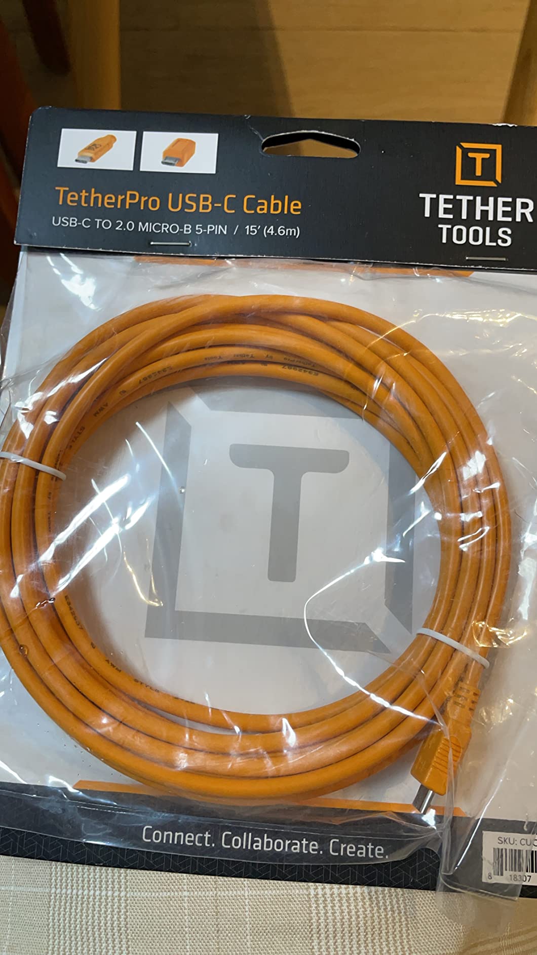 TetherPro USB-C to 2.0 Micro-B 5-Pin, 5Gbps Gen 1, 15' (4.6m), High-Visibility Orange customer photo 2
