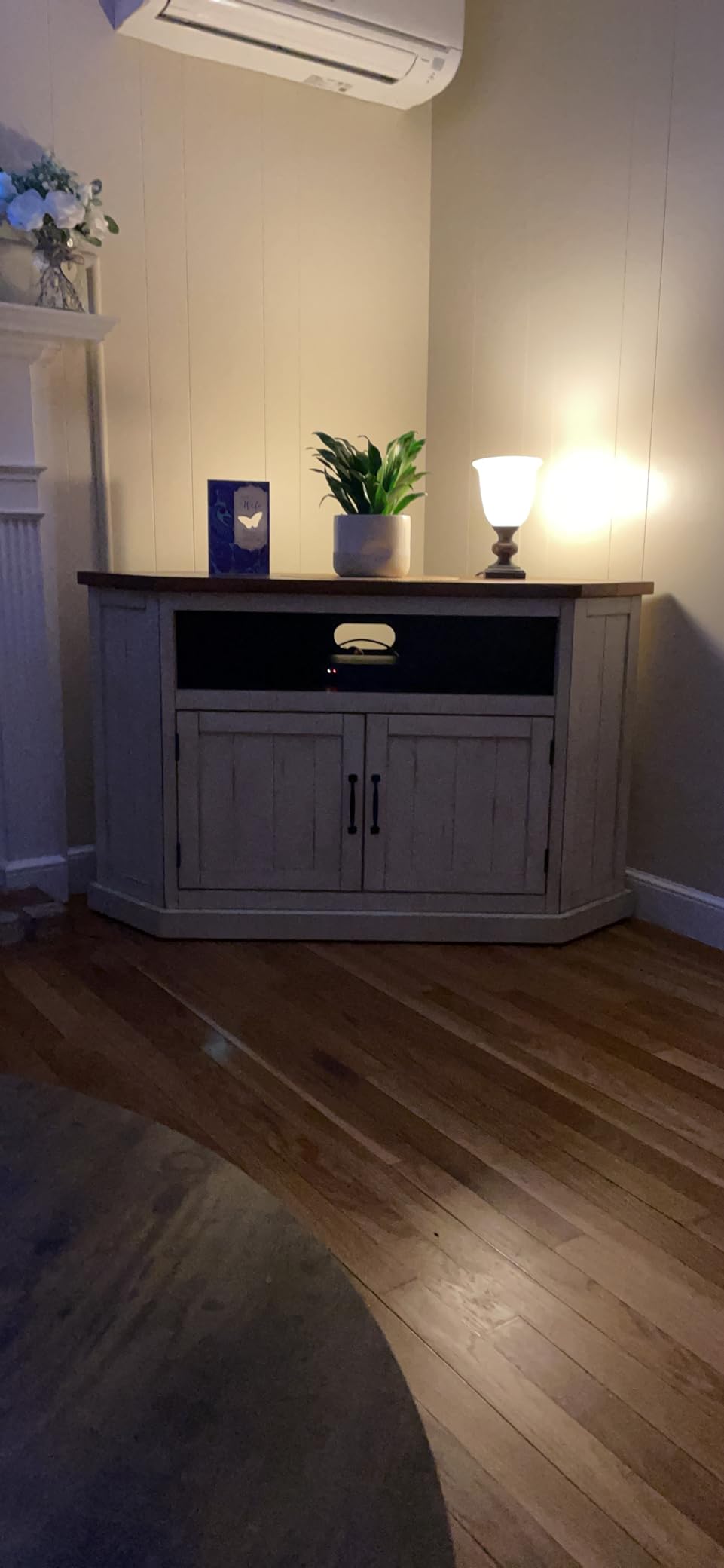 Martin Svensson Rustic Solid Wood TV Stand - Antique White and Honey Tobacco Finish - Hexagonal Shape and Farmhouse Design customer photo 2