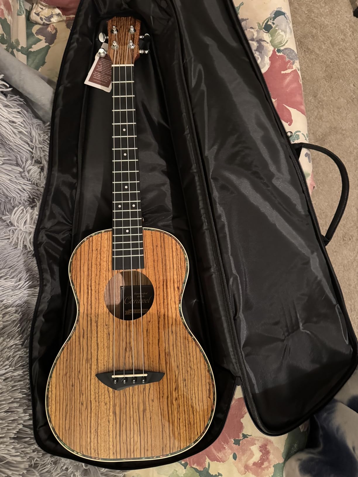Caramel 30 inch CB103 Zebra wood High Gloss Baritone LCD color display Electric Ukulele Professional Ukelele Kit Beginner Travel Guitar Starter Pack Bundle, Padded Gig Bag, Strap Set customer photo 1