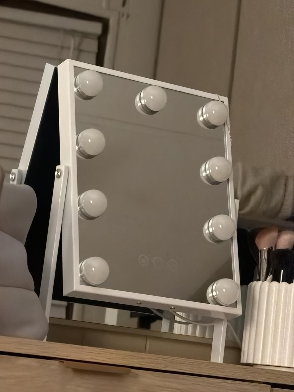 FENCHILIN Vanity Mirror with Light Lighted Makeup Mirror Vanity Makeup Mirror Smart Touch Control 3Colors Dimable Light Detachable 10X Magnification 360 Rotation(White) customer photo 1