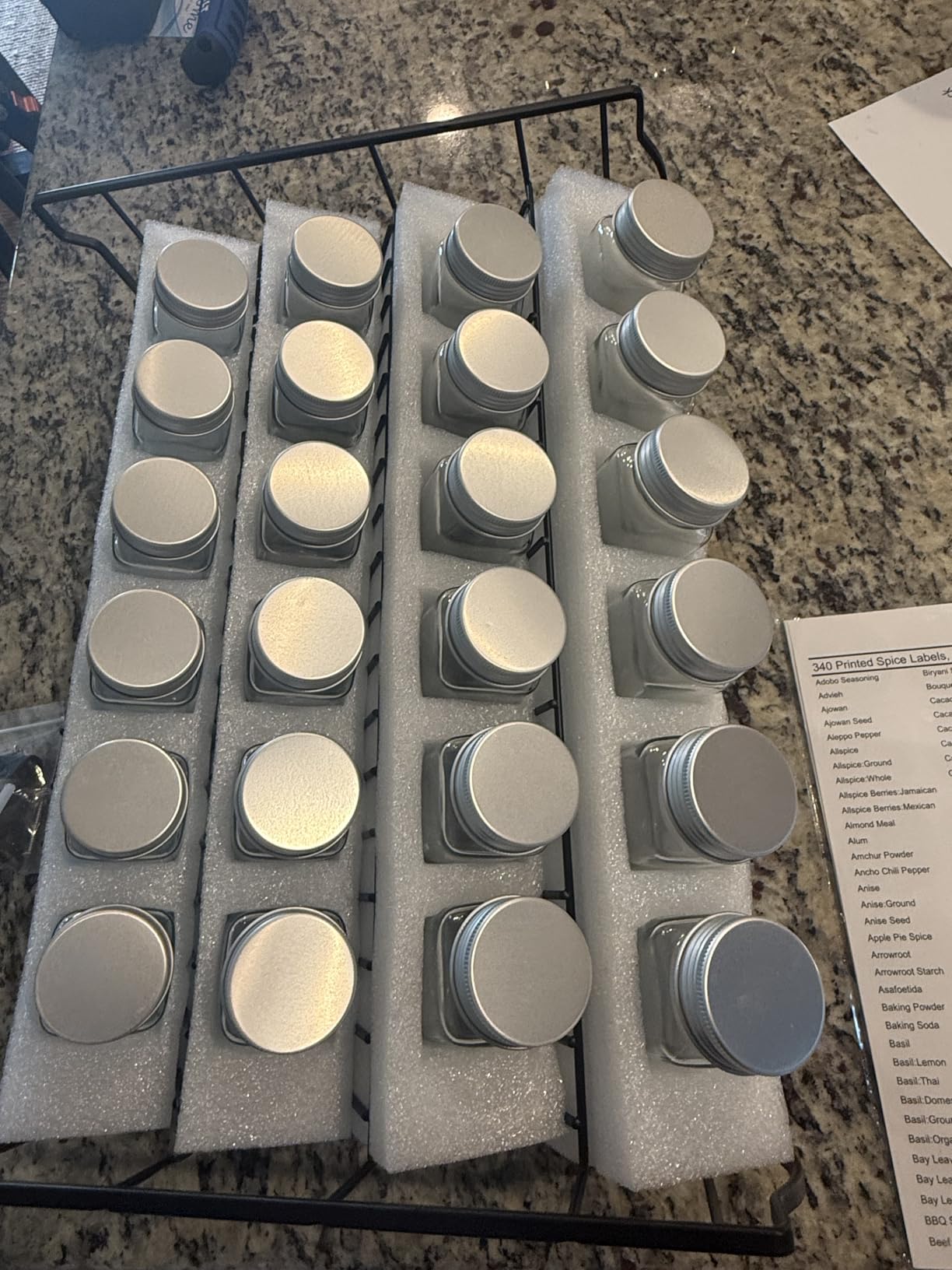 SWOMMOLY Spice Rack Organizer with 36 Empty Square Spice Jars, 396 Spice Labels with Chalk Marker and Funnel Complete Set, for Countertop, Cabinet or Wall Mount, Black customer photo 2