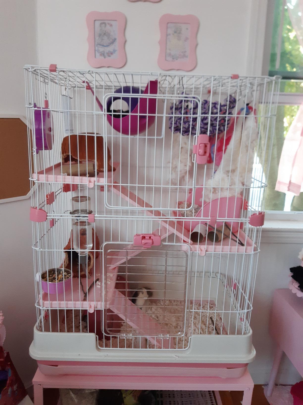 PawHut 6-Level Small Animal Cage Rabbit Hutch with Wheels, Removable Tray, Platform and Ramp for Bunny, Chinchillas, Ferret, Pink customer photo 2