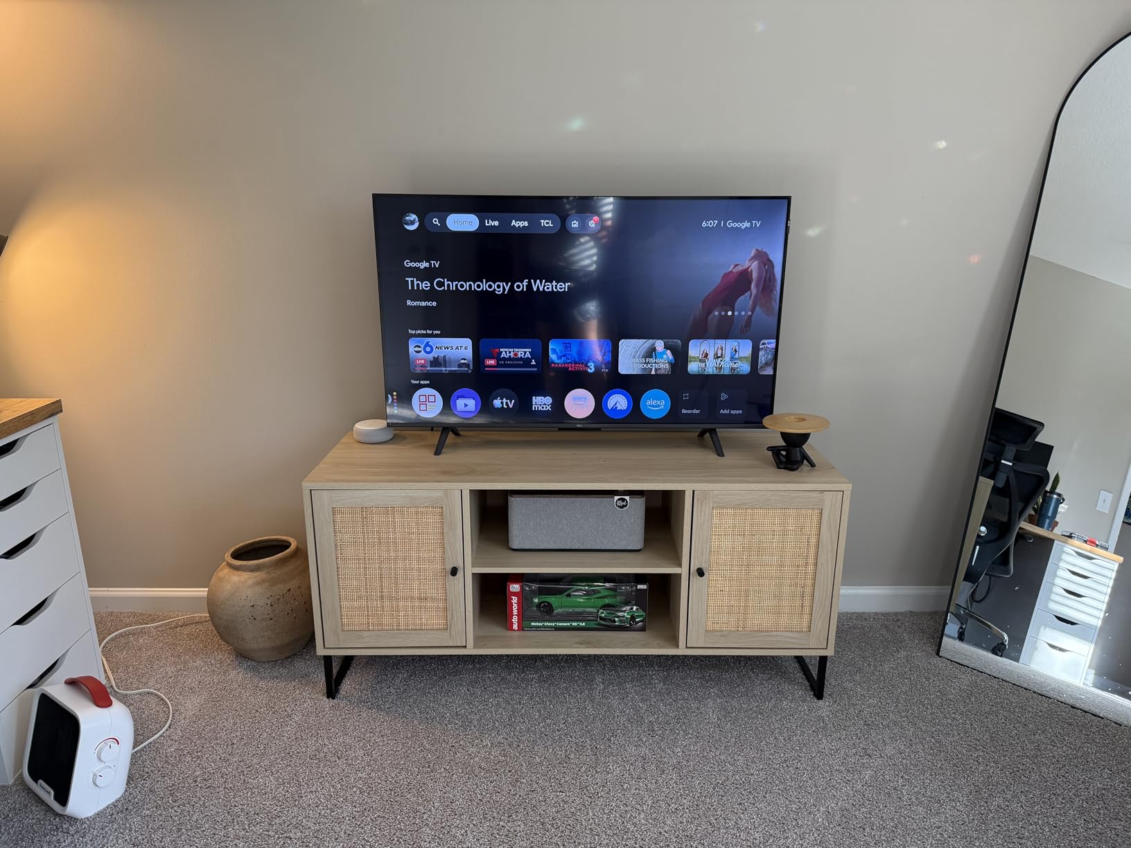 Nathan James Dylan Media Console Cabinet or TV Stand with Doors for Hidden Storage in a Natural Reclaimed Oak Herringbone Wood Pattern and Metal, Oak/Matte Black customer photo 1