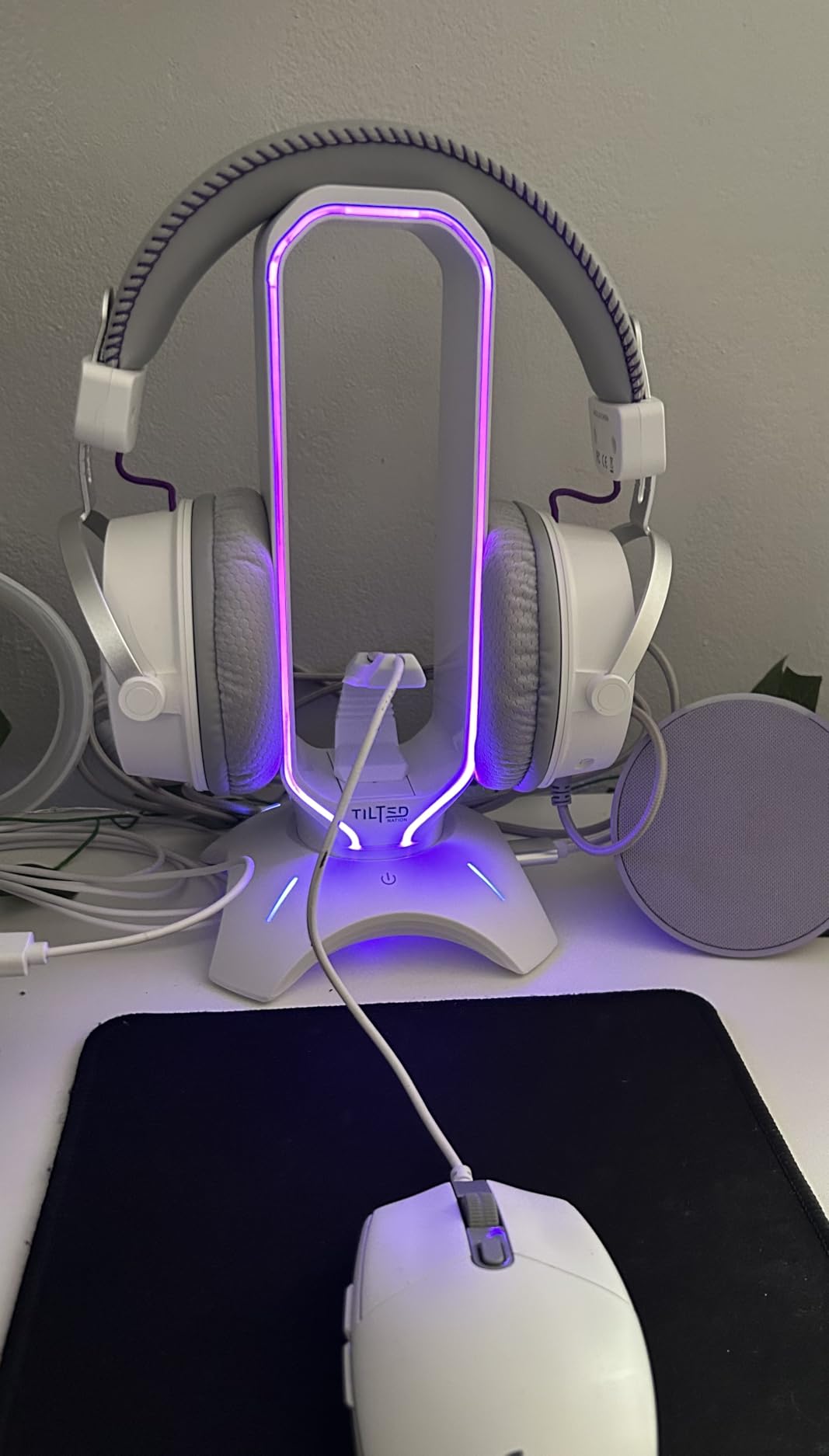 Tilted Nation Gaming Headphone Stand | RGB Headset Stand White | Headset Holder for Desk with Mouse Bungee and USB Hub | The Ultimate Gaming Accessories for Gamers for PS5, Xbox, PC - White customer photo 1