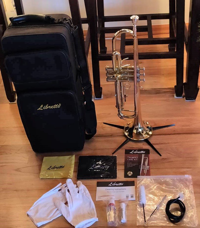 Libretto Gold Lacquer Bb Trumpet Set, Rose Brass Leadpipe, Standard for Beginner & Intermediate Students, Stainless Valve, 7C Mouthpiece customer photo 2
