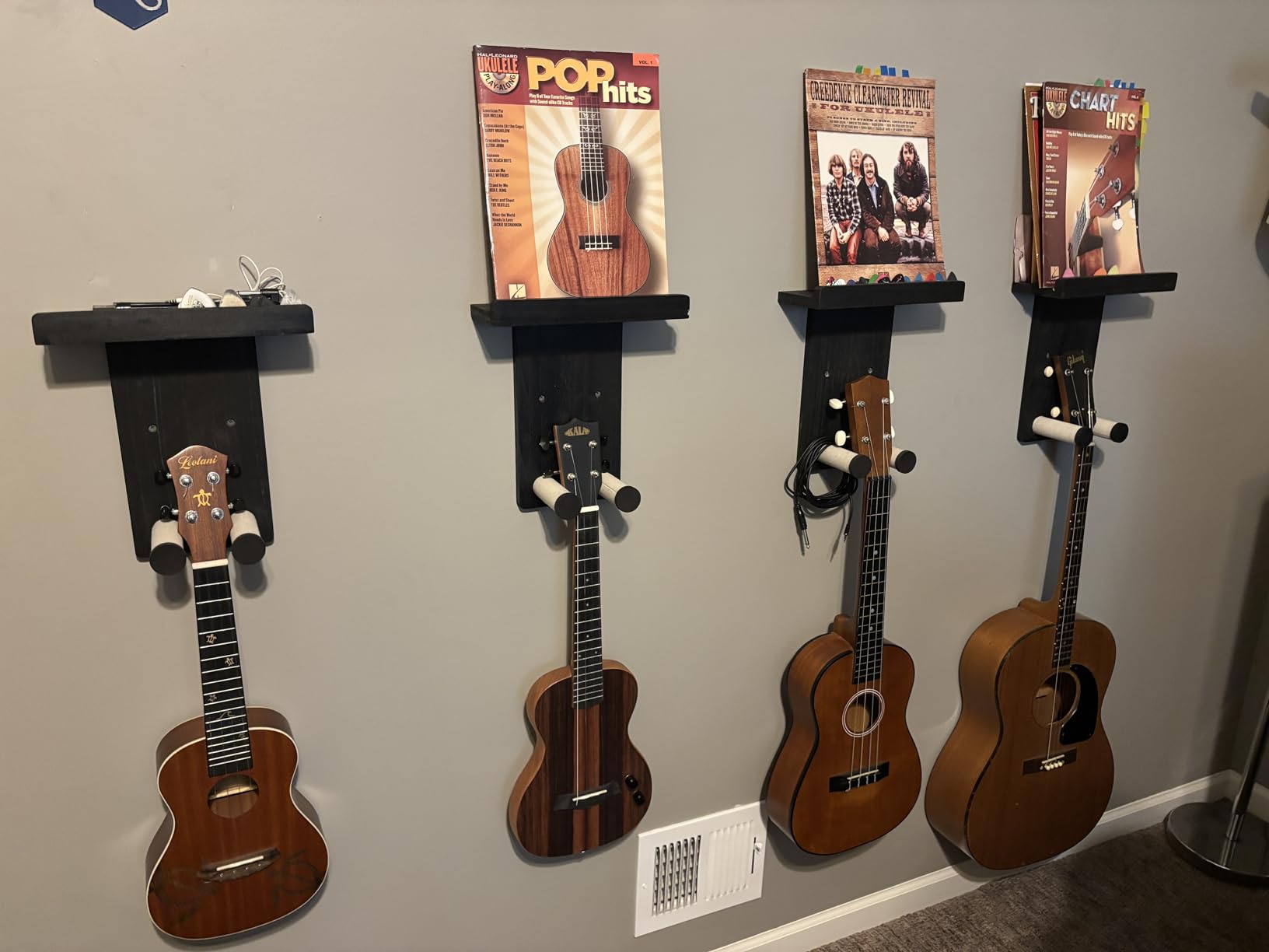 Keebofly 2-Pack Guitar Wall Mount Hanger with Shelf & Pick Holder - Wood Wall Hook for Acoustic, Electric, Bass Guitars, Ukulele customer photo 2