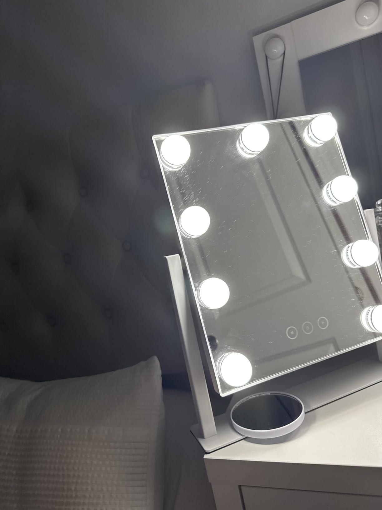 Vanity Mirror with Lights, Makeup Mirror with Lights,3 Color Lighting Modes Detachable 10X Magnification Mirror Touch Control,360°Rotation, White. customer photo 2