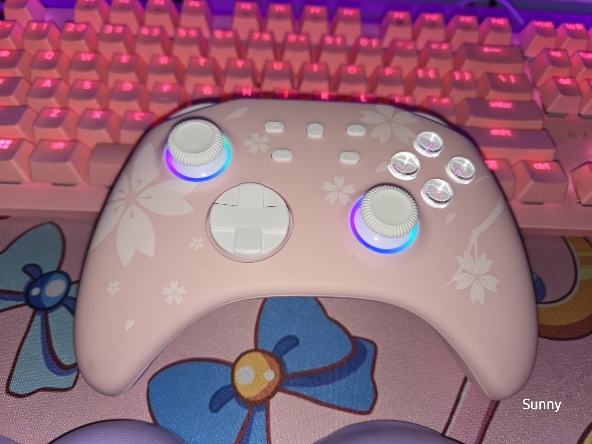 Mytrix Wireless Controllers for Switch/Switch 2, Windows PC iOS Android Steam/Steam Deck, Sakura Pink Bluetooth Controller with Programmable, Hall Effect Joysticks, Adjustable LED Light/Turbo/Vibration customer photo 1