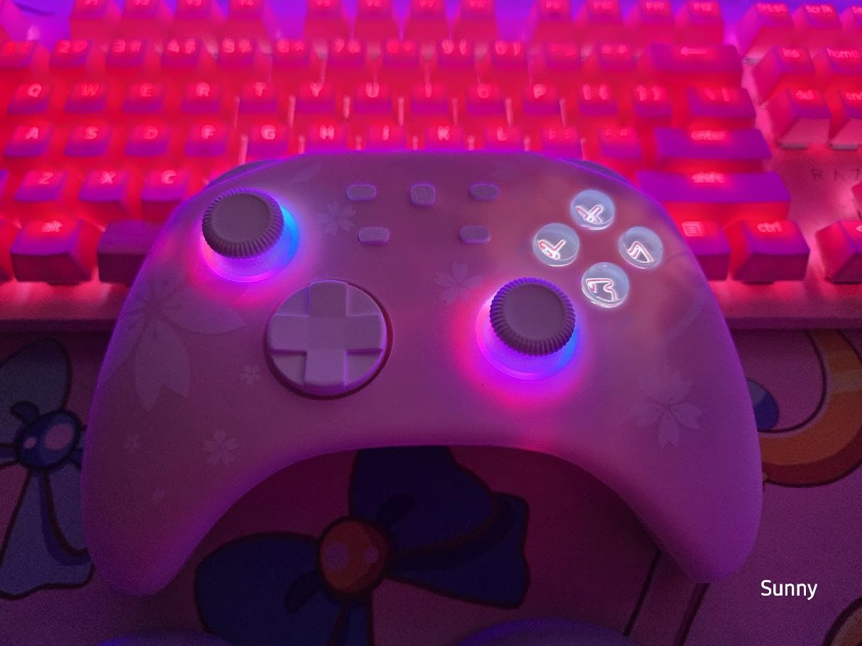 Mytrix Wireless Controllers for Switch/Switch 2, Windows PC iOS Android Steam/Steam Deck, Sakura Pink Bluetooth Controller with Programmable, Hall Effect Joysticks, Adjustable LED Light/Turbo/Vibration customer photo 2