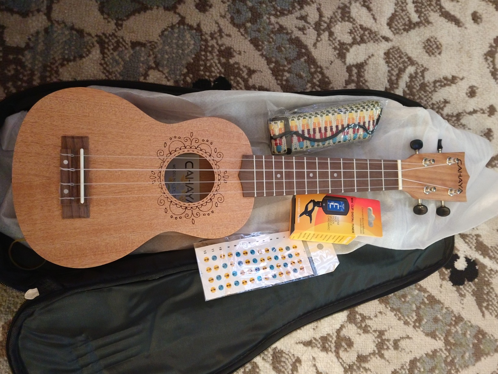 CAHAYA 21 Inch Ukulele Mahogany Beginner Kit Soprano Ukelele with Gig Bag Rainbow Strap Fretboard Stickers customer photo 2