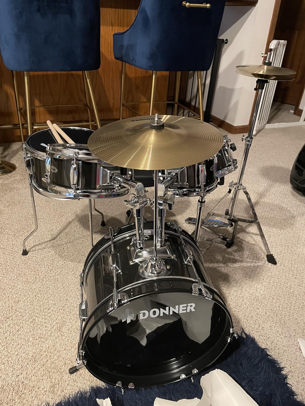 Kids Drum Sets-Donner 5-Piece for Beginners,14 inch Junior Drum Kit, with Adjustable Throne, Cymbal, Hi-Hat, Pedal & Drumstick, Present for Child-Blue customer photo 1