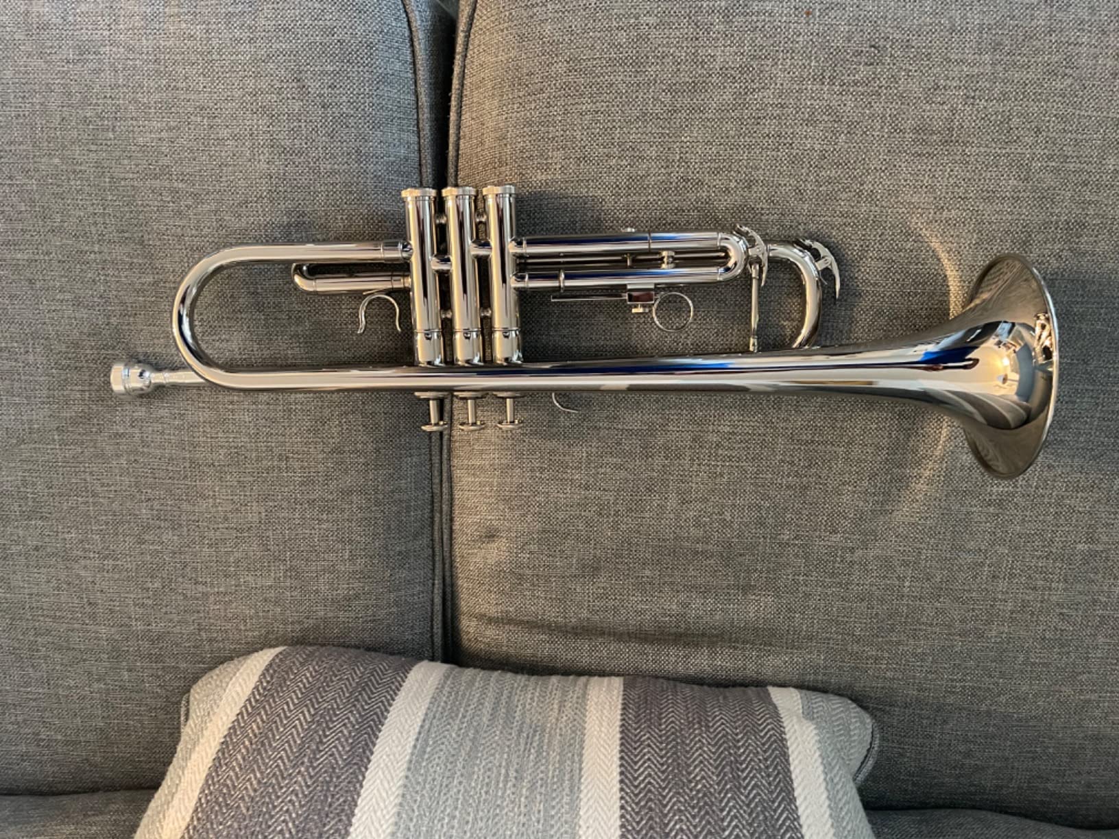 Vangoa Trumpet Bb Standard Student for School Band Brass Orchestra Adult Kid Beginner with Stand, Hard Case, Cleaning Kit, Gloves and 7C Mouthpiece, Silver customer photo 1