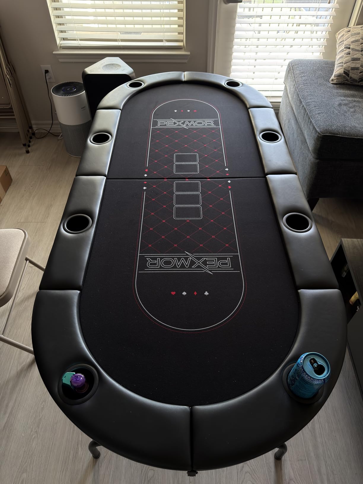 PEXMOR 8 Player Foldable Poker Table, Folding TexasHoldem Blackjack Casino Game Table w/Deeper Stainless Steel Cup Holders, Casino-Grade Felt, Water-Resistant Cushioned Rail, Fully Assembled customer photo 2