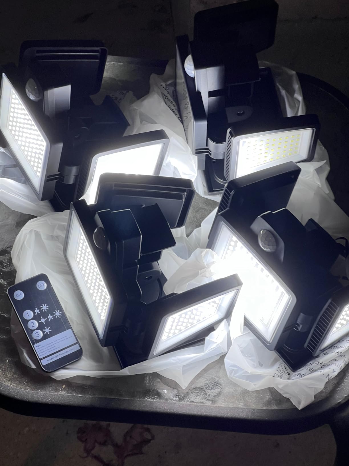 Tuffenough Solar Outdoor Lights 2500LM 210 LED Security Lights with Remote Control, 3 Heads Motion Sensor Lights, IP65 Waterproof, 270° Wide Angle Flood Wall Lights with 3 Modes (2 Packs) customer photo 2