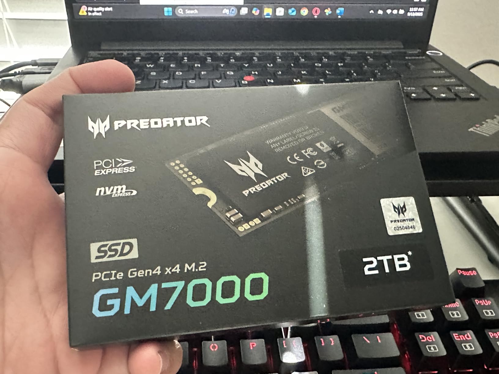Predator M.2 SSD 2TB GM7000 with DRAM cache NVMe 1.4 2280 PCIe Gen4x4 Ultra high speed (maximum read: 7400MB/s, max write: 6700MB/s) 3D NAND TLC Internal SSD Compatible with PS5 Pro - BL.9BWWR.106 customer photo 2